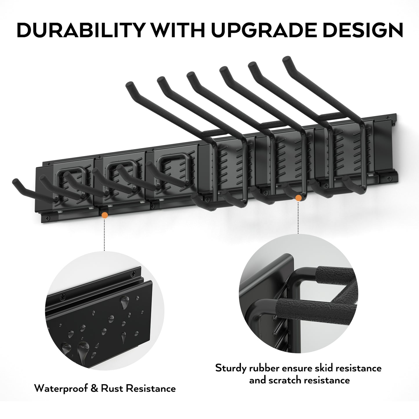 INCLY Garage Tool Organizer Wall Mount, 48 Inch Garage Organization and Storage Rack Load 400lbs, Heavy Duty Garden Yard Tool Organizer with 3 Racks and 6 Storgae Hooks for Shovels, Rakes, Chairs