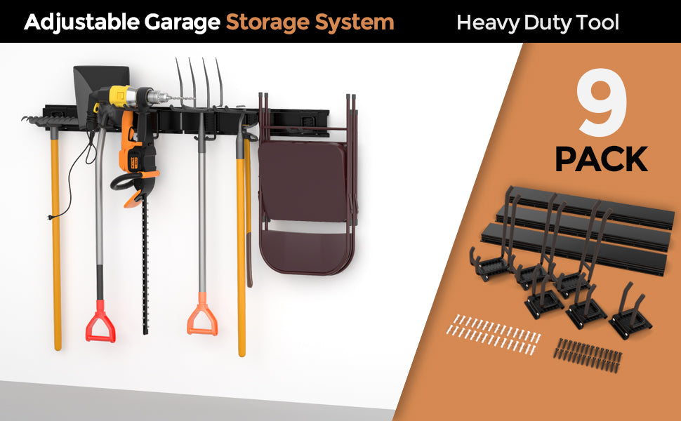 INCLY Garage Tool Organizer Wall Mount, 48 Inch Garage Organization and Storage Rack Load 400lbs, Heavy Duty Garden Yard Tool Organizer with 3 Racks and 6 Storgae Hooks for Shovels, Rakes, Chairs