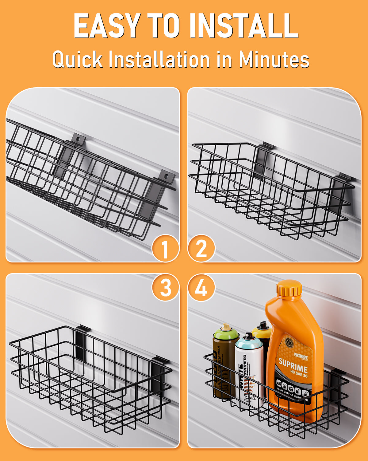 INCLY 30PCS Slatwall Accessories Set, Includes 4 Pack Ventilated Metal Wire Slatwall Baskets and 26PCS Multisized Heavy Duty Slatwall Hooks for Garage Rooms Shops Storage Organizing Display