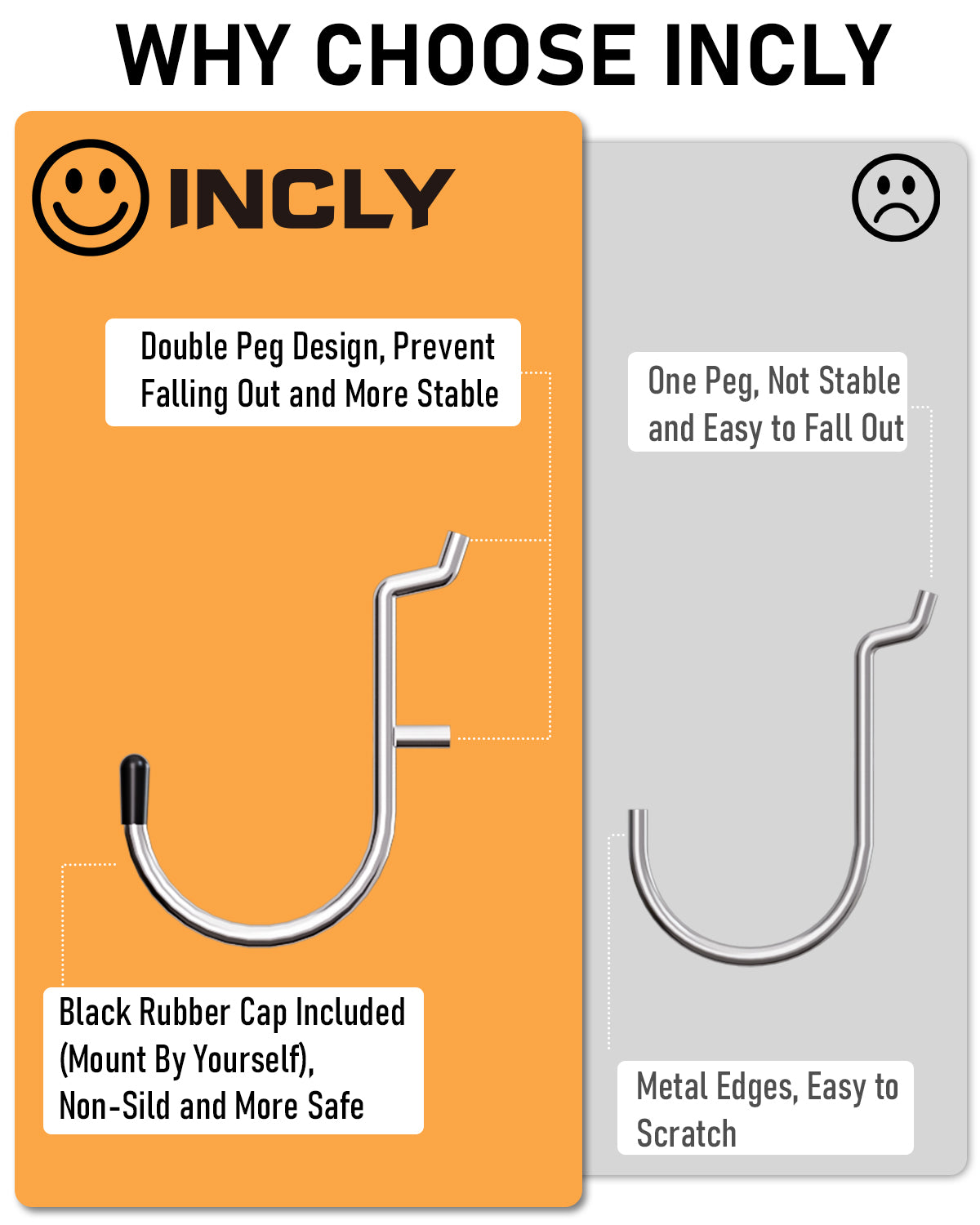 INCLY Pegboard Hooks Set for Hanging Tools, 206PCS Heavy Duty Peg Hook Hanger & Holder Fit 1/4 1/8 Inch Pegboard for Craft Assortment Garage Organizer Bins Attachment Peg Board Accessories