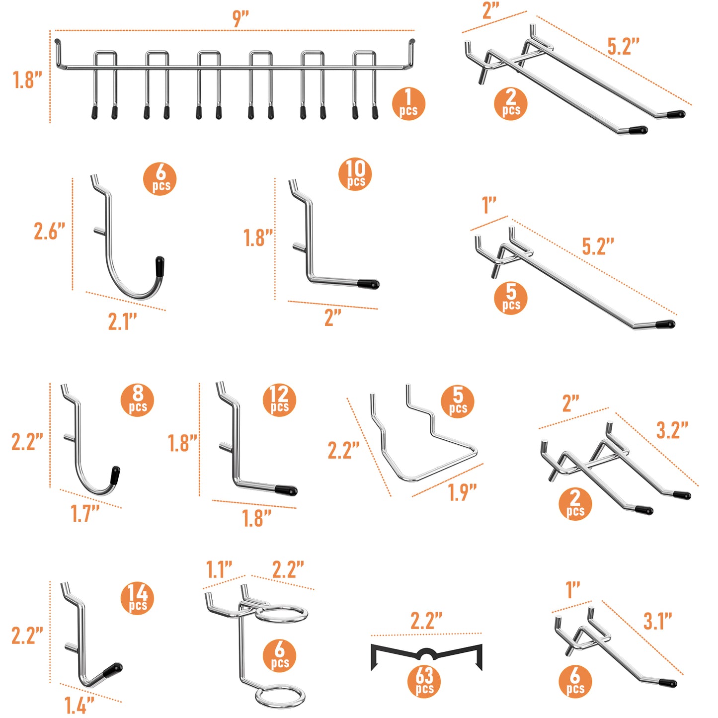 INCLY 143PCS Pegboard Hooks Organizer Accessories Set, Including 3 Packs Pegboard Baskets S/M/L, Peg Board Hooks Accessory Kit Hanging Tools for Garage Storage Wall Attachment