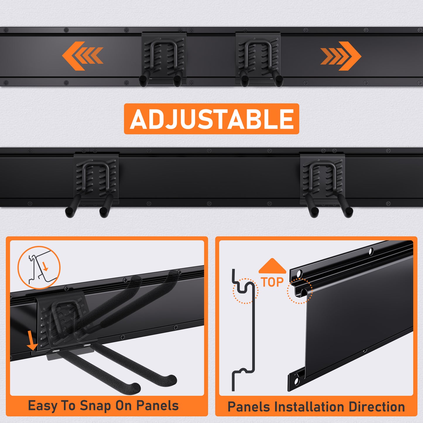 INCLY Garage Organization, 48 Inch Garden Tool Organizer Wall Mount Load 600lbs, Heavy Duty Garage Storage Rack with 3 Rails and 6 Adjustable Hooks for Hanging Yard Tool, Shovels, Rakes, Chairs