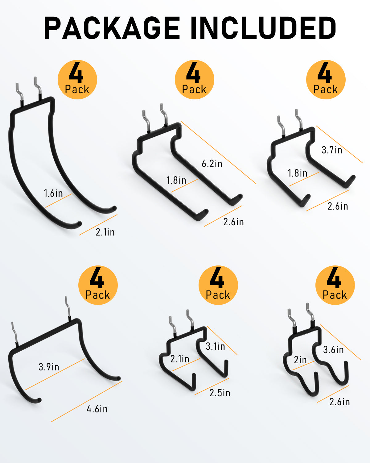INCLY 24 Pack Heavy Duty 1/4 Inch Pegboard Hooks, Large Black Pegboard Drill Holder Tool Utility Hook, Double Peg Board Hooks Accessories for Hanging Power Tools, Drill, Workbench, Garage