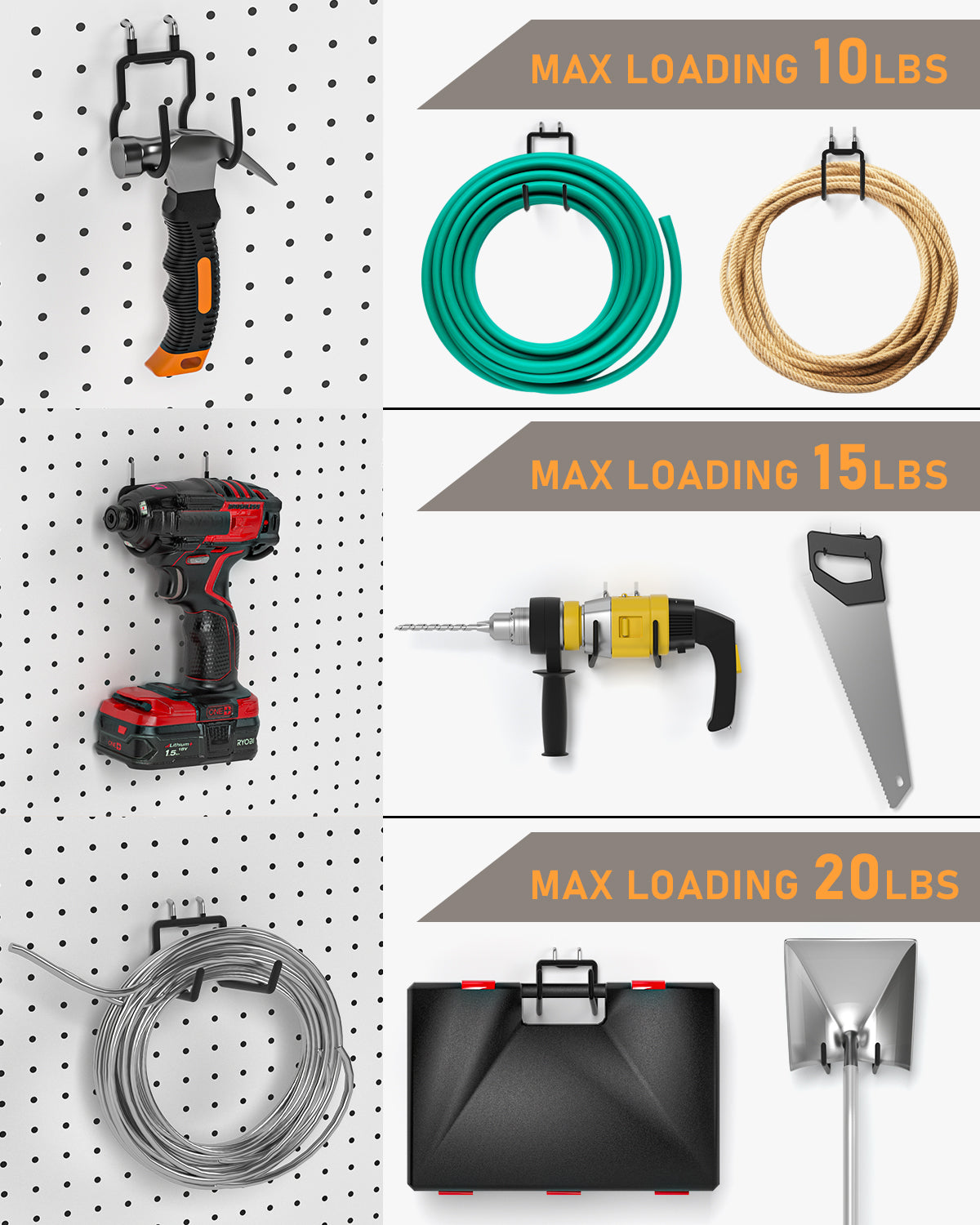 INCLY 24 Pack Heavy Duty 1/4 Inch Pegboard Hooks, Large Black Pegboard Drill Holder Tool Utility Hook, Double Peg Board Hooks Accessories for Hanging Power Tools, Drill, Workbench, Garage