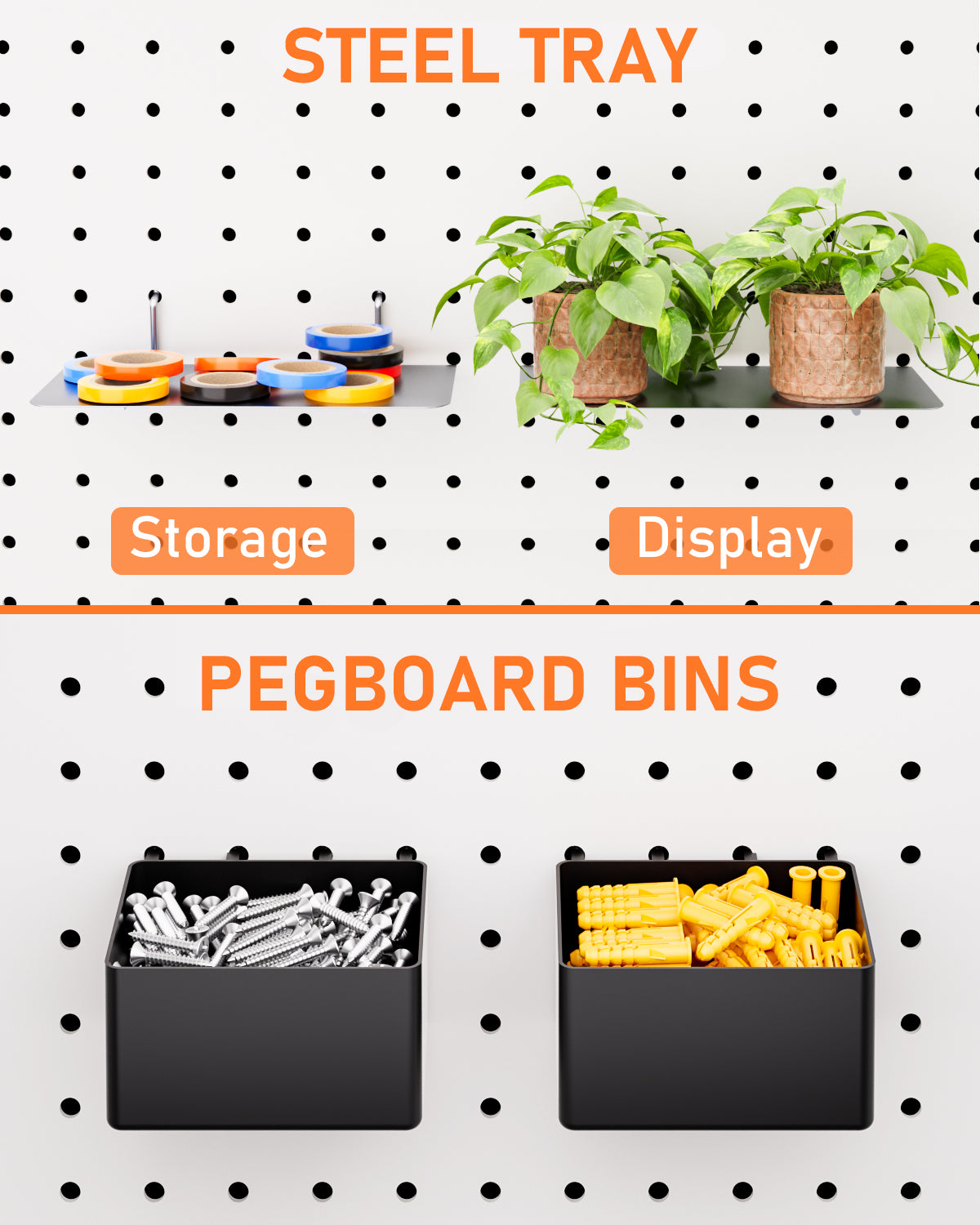 INCLY 206PCS Pegboard Hooks Assortment, Pegboard Accessories Organizer Kit with Bins & Peg Locks, 1/8 and 1/4 inch Peg Board Hooks for Garage Wall Hanging Tools