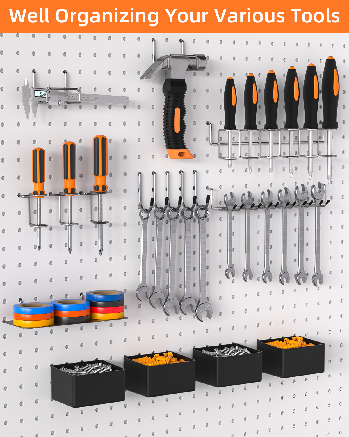 INCLY 206PCS Pegboard Hooks Assortment, Pegboard Accessories Organizer Kit with Bins & Peg Locks, 1/8 and 1/4 inch Peg Board Hooks for Garage Wall Hanging Tools