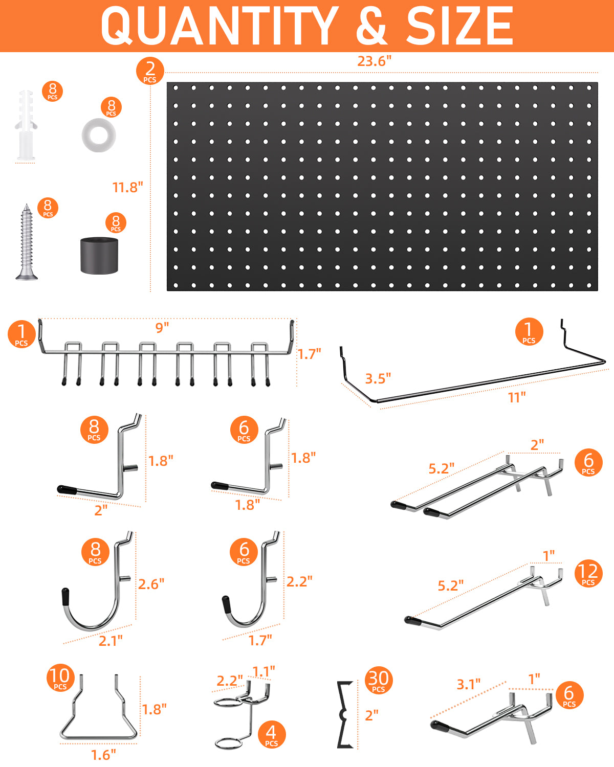 INCLY 100PCS Black Pegboard Wall Organizer Kit, 24x24 Inch Metal Pegboard Panels Utility Tool Organizer with Hooks & Paper Towel Holder, Pegboard Storage System for Garage Workbench Shed