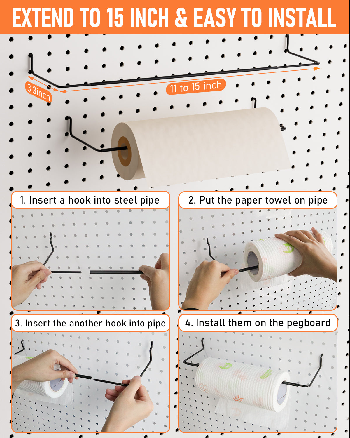 INCLY 100PCS Black Pegboard Wall Organizer Kit, 24x24 Inch Metal Pegboard Panels Utility Tool Organizer with Hooks & Paper Towel Holder, Pegboard Storage System for Garage Workbench Shed