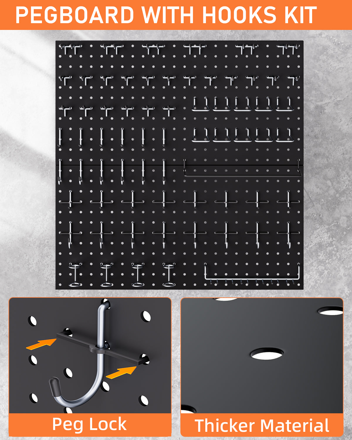 INCLY 100PCS Black Pegboard Wall Organizer Kit, 24x24 Inch Metal Pegboard Panels Utility Tool Organizer with Hooks & Paper Towel Holder, Pegboard Storage System for Garage Workbench Shed