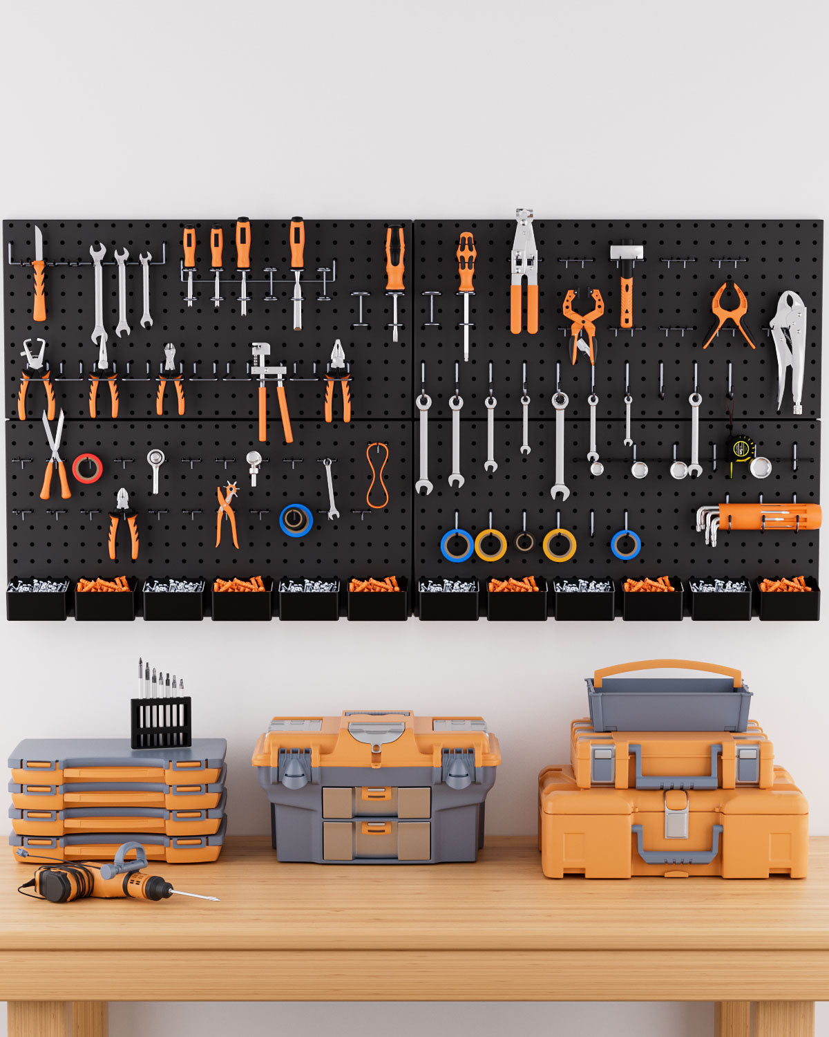 INCLY 158PCS Metal Pegboard Wall Organizer, 48x24 Inch Black Pegboard Panels Tool Organizer Kit with Accessories Hooks and Bins, Peg Board Utility Tool Storage for Garage Workbench Shed