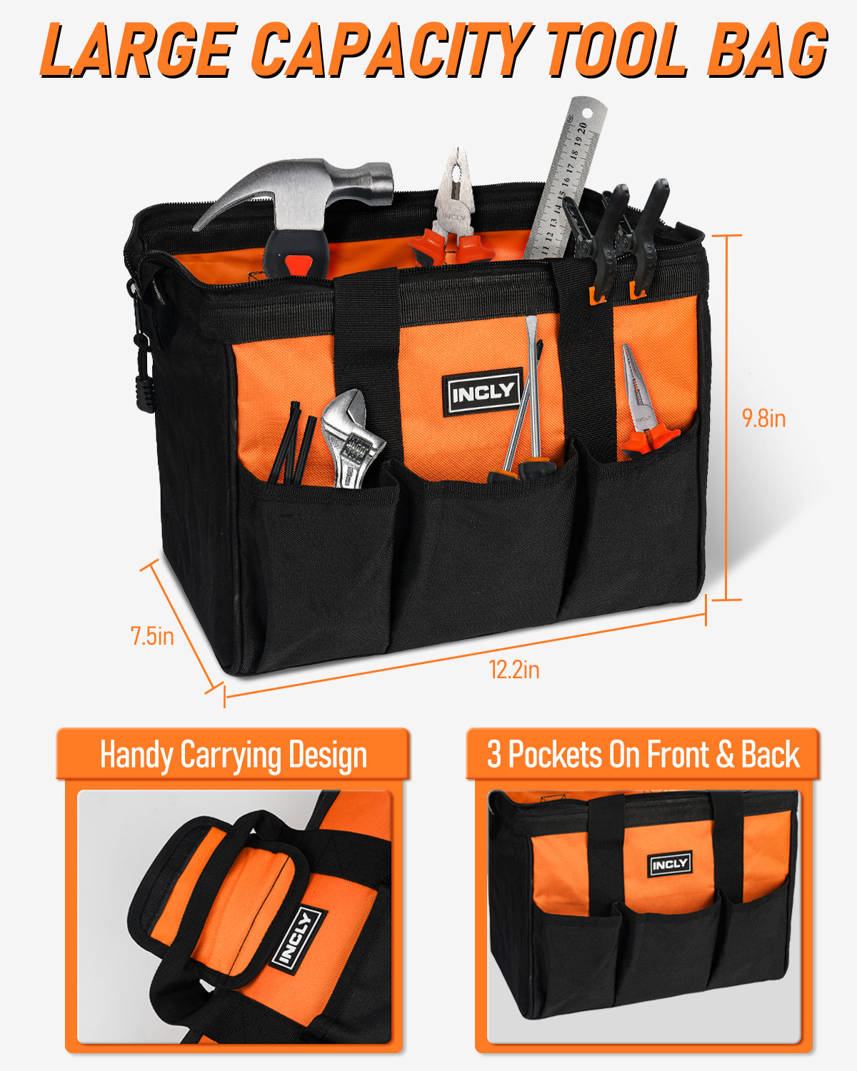 INCLY 24 PCS Kids Real Tool Set with Tool Bag, Boys Small Real Hand Tools Kit, Children Construction Learning Tools Hammer Screwdriver for Home DIY Building and Woodworking