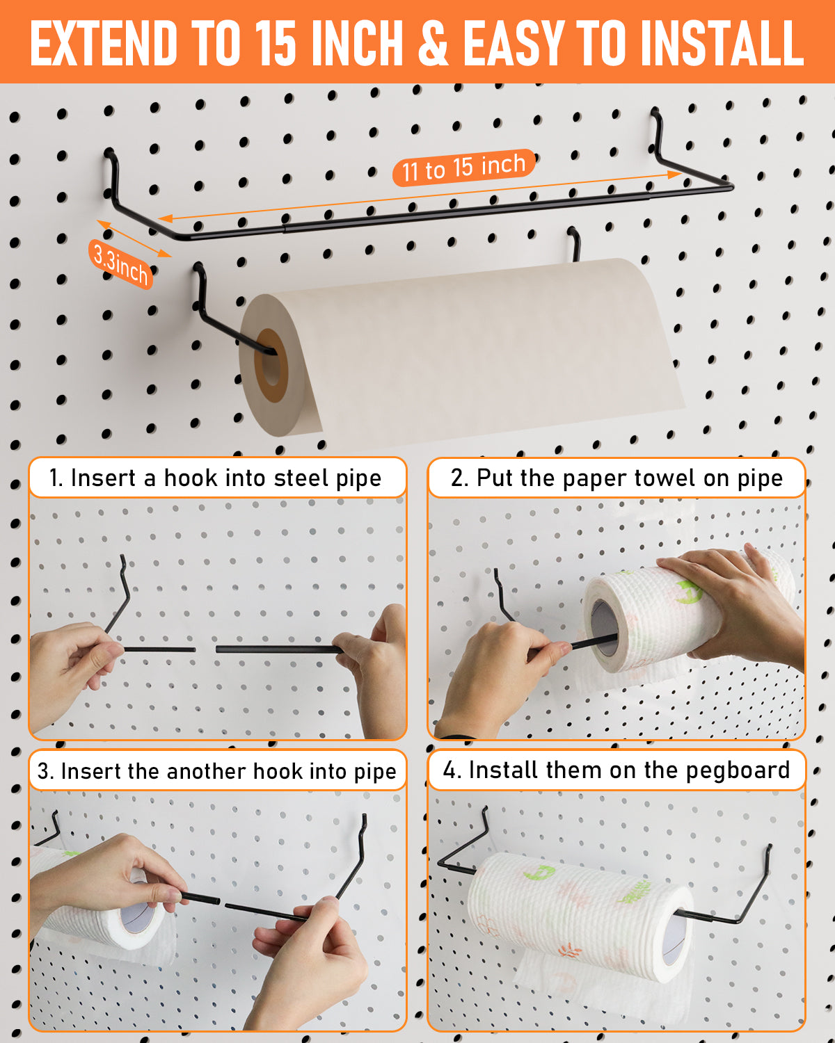 INCLY 276PCS Extra Thick 1/4" Pegboard Accessories Organizer Kit, Heavy Duty Black Pegboard Hooks with Bins & Paper Towel Holder, Peg Board Hook Assortment for Garage Wall Attachments Hanging Tools