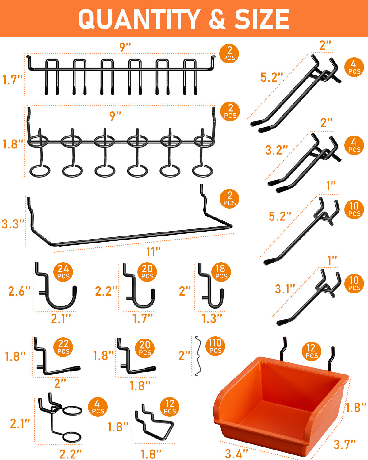 INCLY 276PCS Extra Thick 1/4" Pegboard Accessories Organizer Kit, Heavy Duty Black Pegboard Hooks with Bins & Paper Towel Holder, Peg Board Hook Assortment for Garage Wall Attachments Hanging Tools