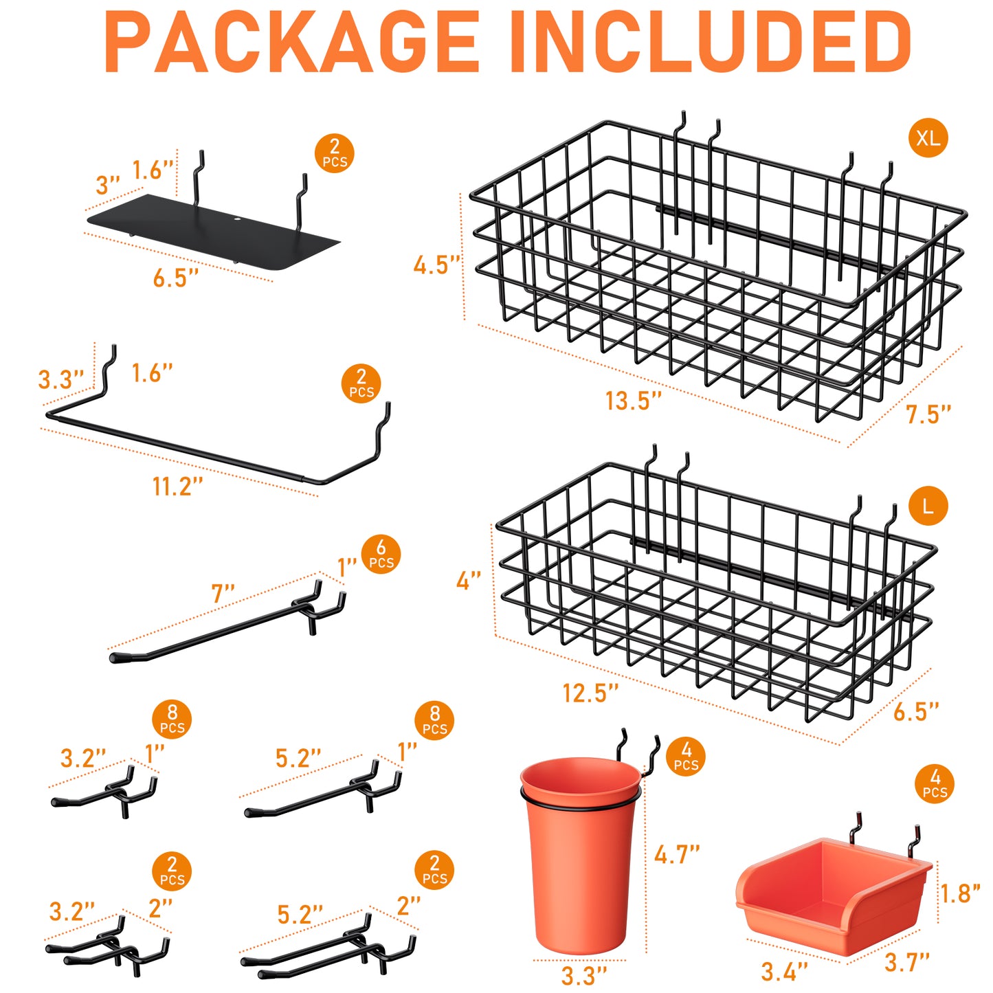 INCLY 40PCS Peg Board Organizer Accessories, 1/4 Inch Black Pegboard Hooks Assortment with Upgraded Bins & Cups, Wire Baskets and Paper Towel Holder for 1/4“ Peg Board Garage Workbench Craft Room