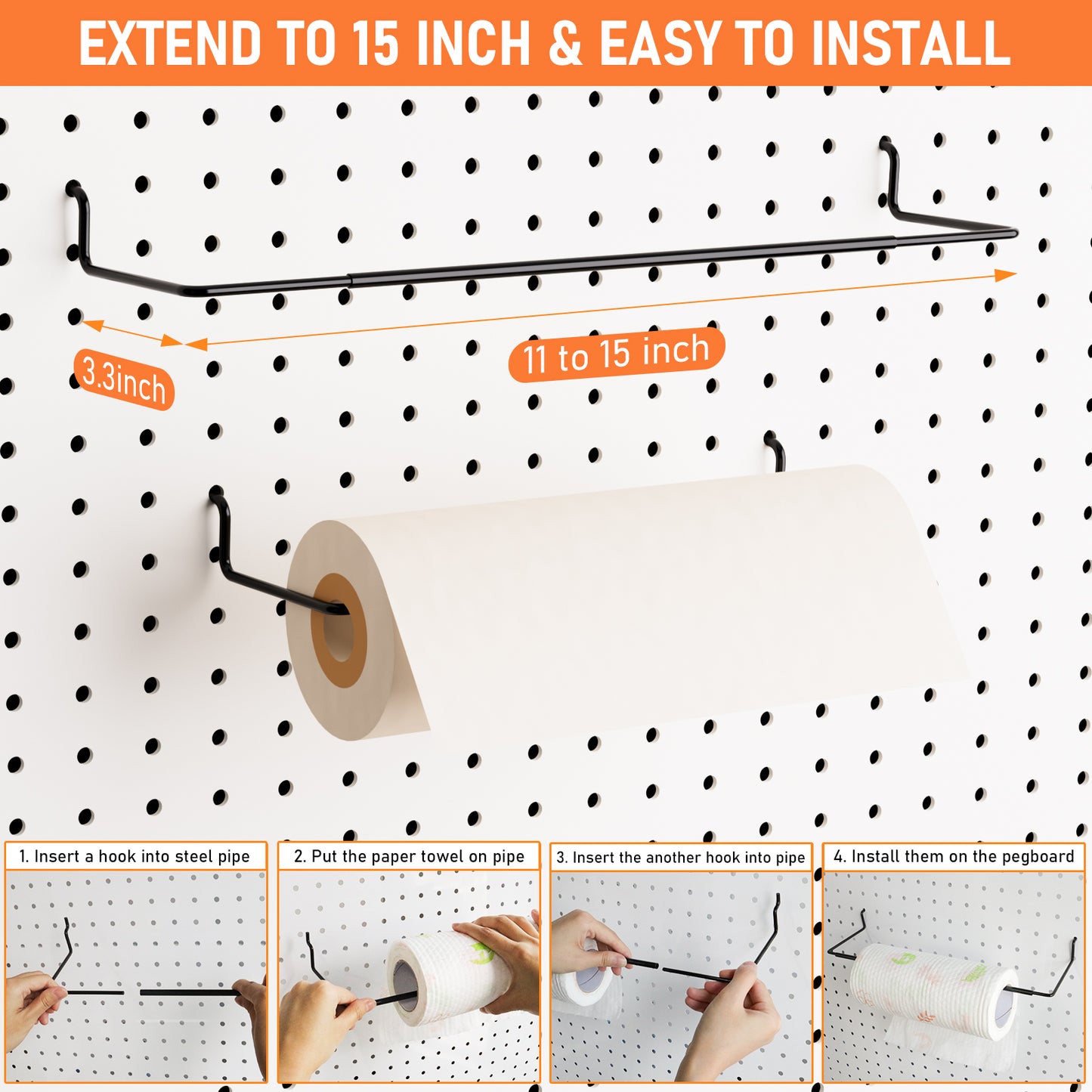 INCLY 40PCS Peg Board Organizer Accessories, 1/4 Inch Black Pegboard Hooks Assortment with Upgraded Bins & Cups, Wire Baskets and Paper Towel Holder for 1/4“ Peg Board Garage Workbench Craft Room
