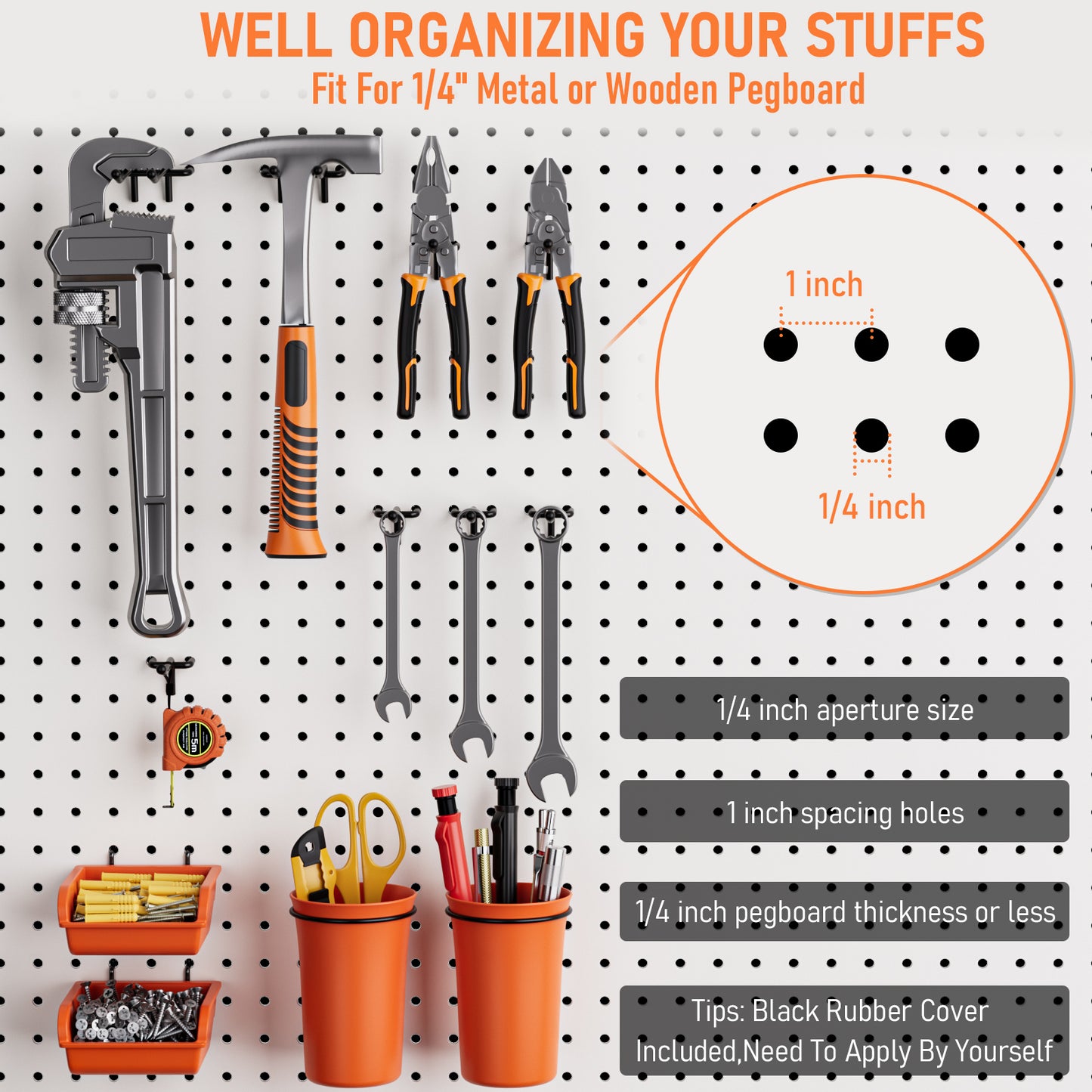 INCLY 40PCS Peg Board Organizer Accessories, 1/4 Inch Black Pegboard Hooks Assortment with Upgraded Bins & Cups, Wire Baskets and Paper Towel Holder for 1/4“ Peg Board Garage Workbench Craft Room
