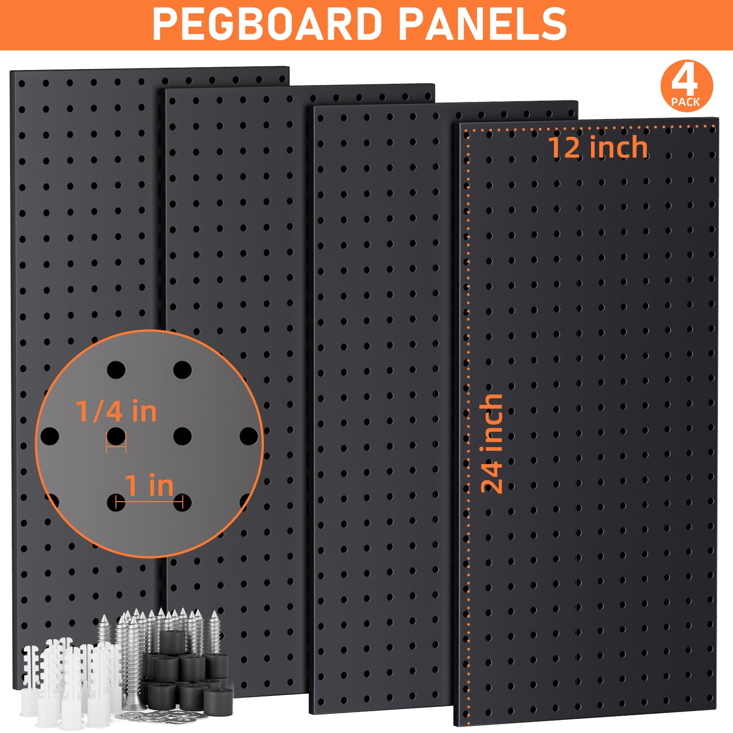 INCLY 48x24 Inch Metal Peg Board Kit with 1/4" Pegboard Hooks Accessories, 160PCS Black Pegboard Wall Organizer Pegboard Panels Tool Organizer Storage System for Garage Workbench Shed