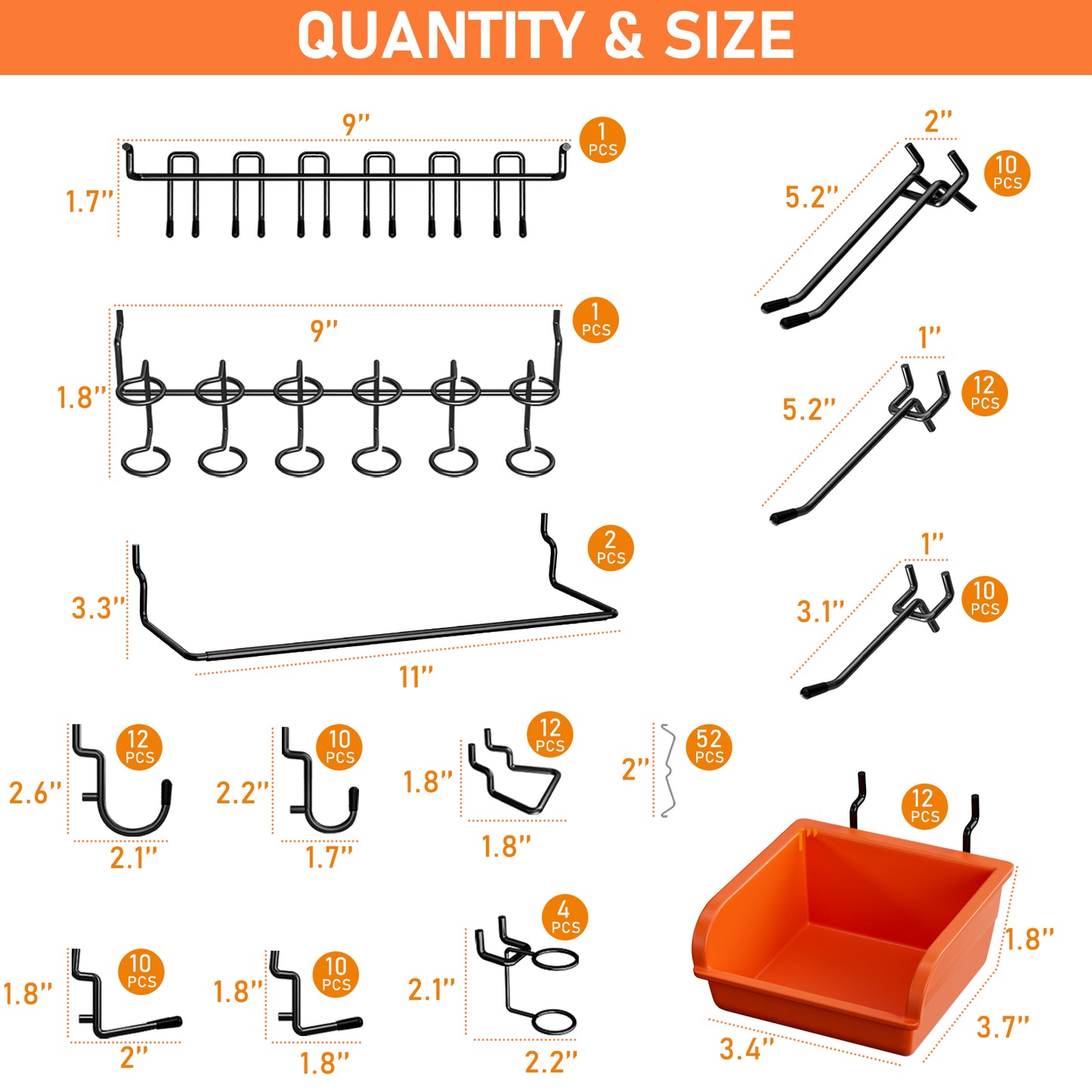 INCLY 48x24 Inch Metal Peg Board Kit with 1/4" Pegboard Hooks Accessories, 160PCS Black Pegboard Wall Organizer Pegboard Panels Tool Organizer Storage System for Garage Workbench Shed