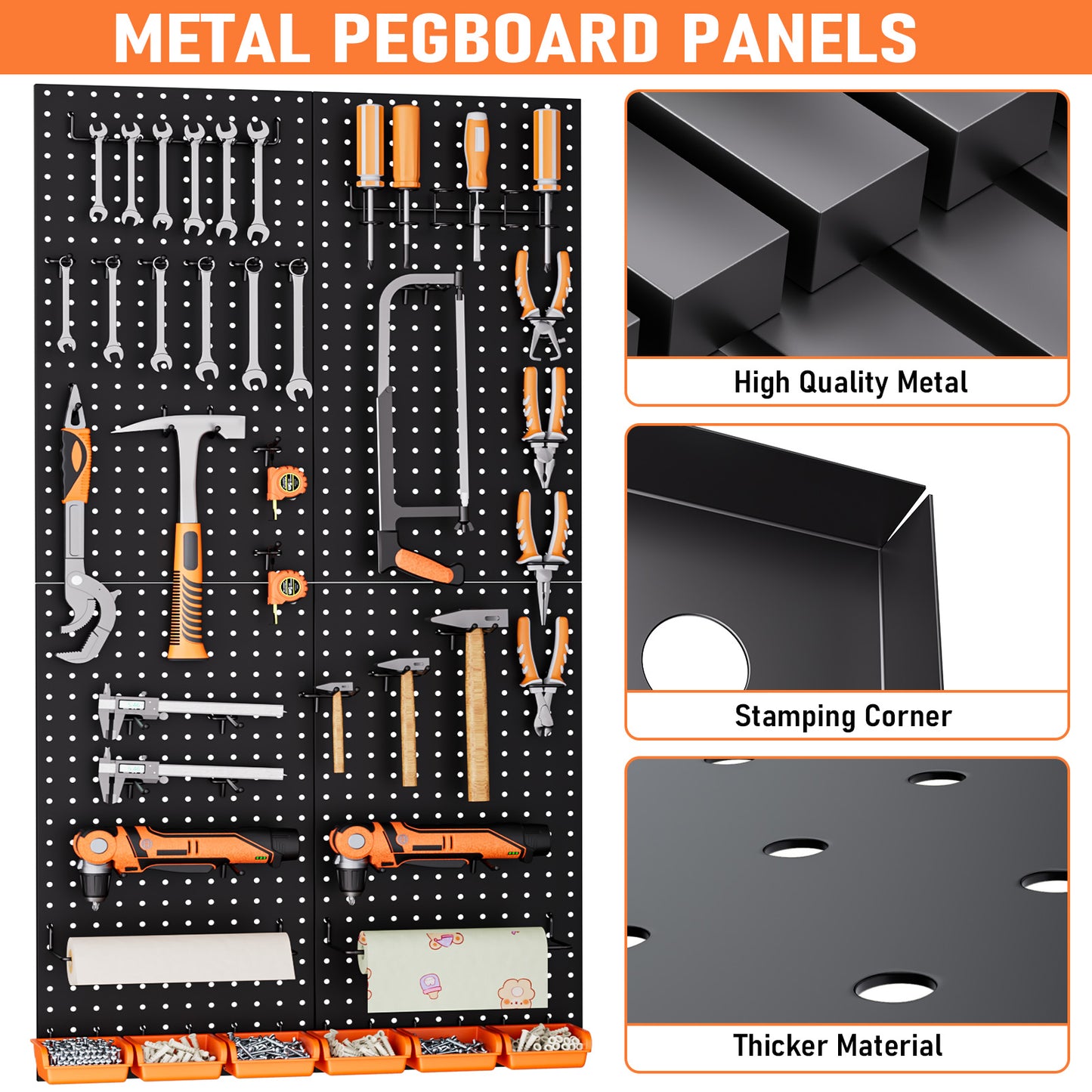INCLY 48x24 Inch Metal Peg Board Kit with 1/4" Pegboard Hooks Accessories, 160PCS Black Pegboard Wall Organizer Pegboard Panels Tool Organizer Storage System for Garage Workbench Shed