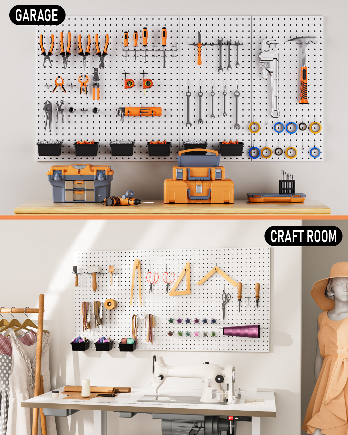 INCLY 158PCS Metal Pegboard Wall Organizer, 48x24 Inch Black Pegboard Panels Tool Organizer Kit with Accessories Hooks and Bins, Peg Board Utility Tool Storage for Garage Workbench Shed