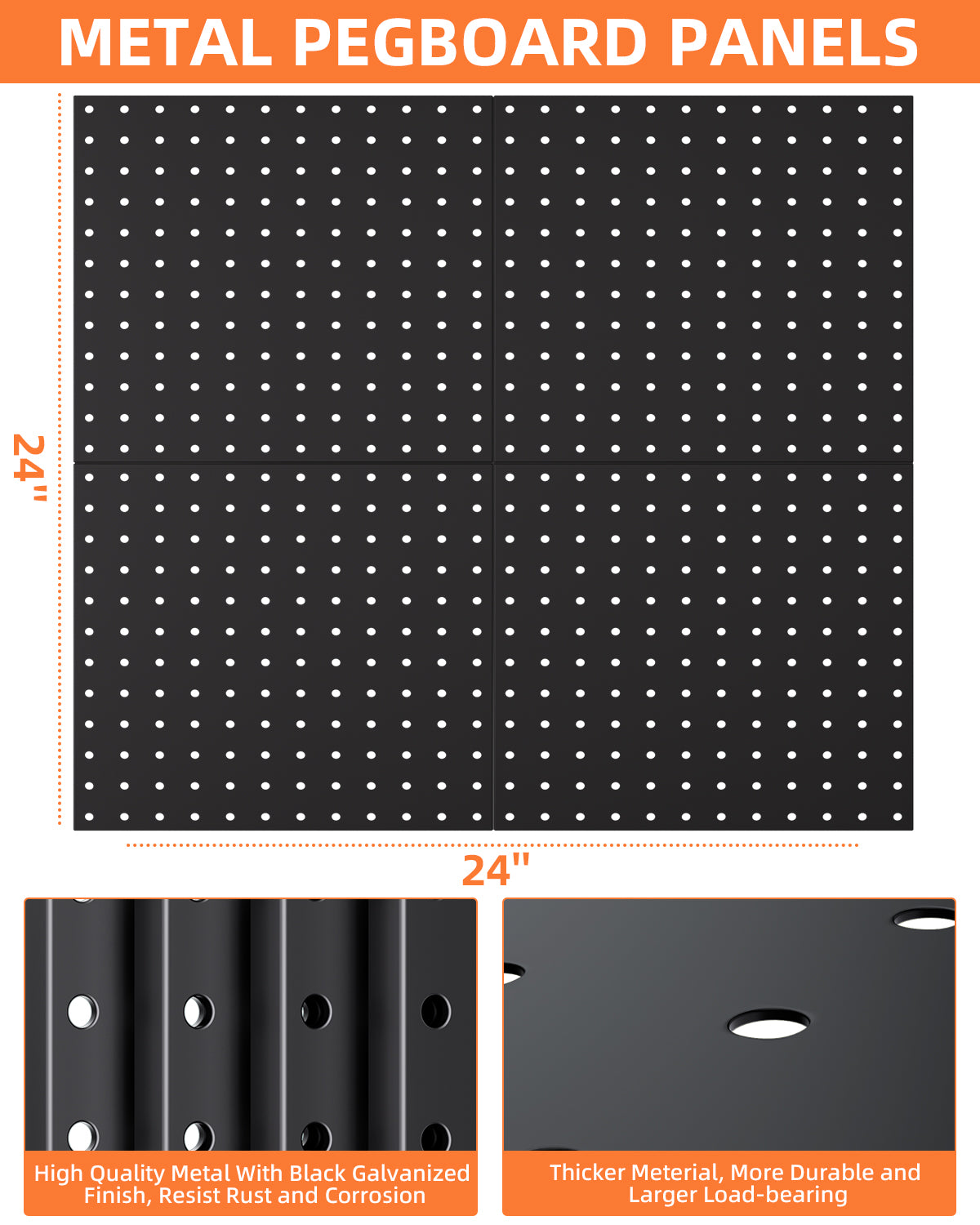 INCLY 4 Pack 12"x12" Black Metal Pegboard Panels, Heavy Duty Pegboard Wall Organizer with Frame, Black Peg Board for Walls, Garage, Workbench, Shed, Kitchen, Craft Room Tool Organization