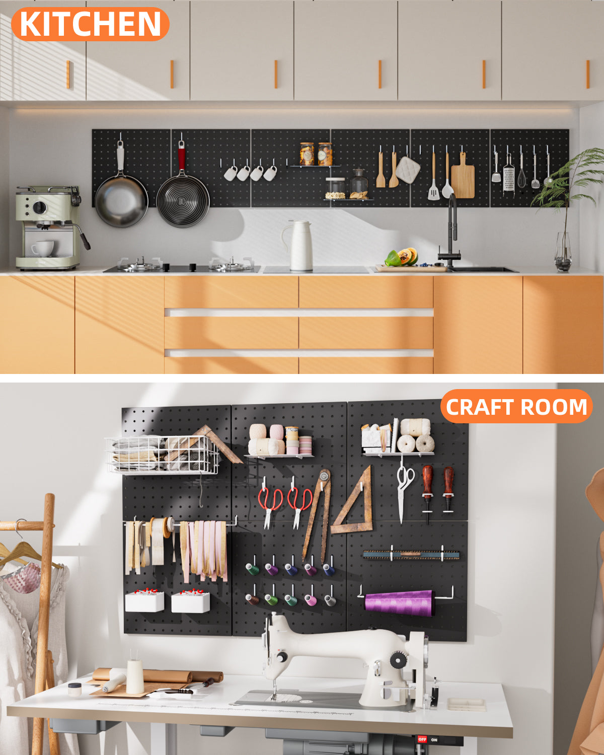 INCLY 6 Pack 12"x12" Black Metal Pegboard Panels, Heavy Duty Pegboard Wall Organizer with Frame, Black Peg Board for Walls, Garage, Workbench, Shed, Kitchen, Craft Room Tool Organization