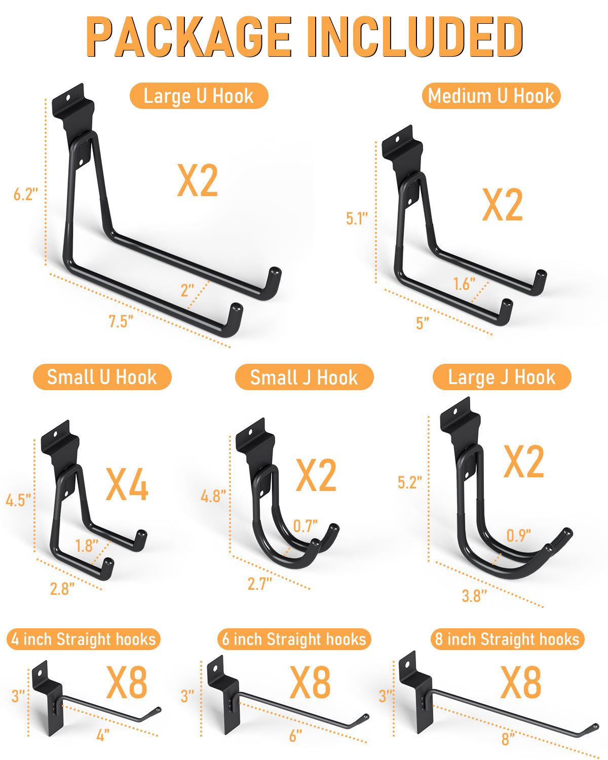 INCLY 36 Pack Heavy Duty Slatwall Hooks, Black Slatwall Panel Accessories Assortment, Slat Wall Hanging Hooks and Hangers for Garages, Sheds, Basements, Retail Stores