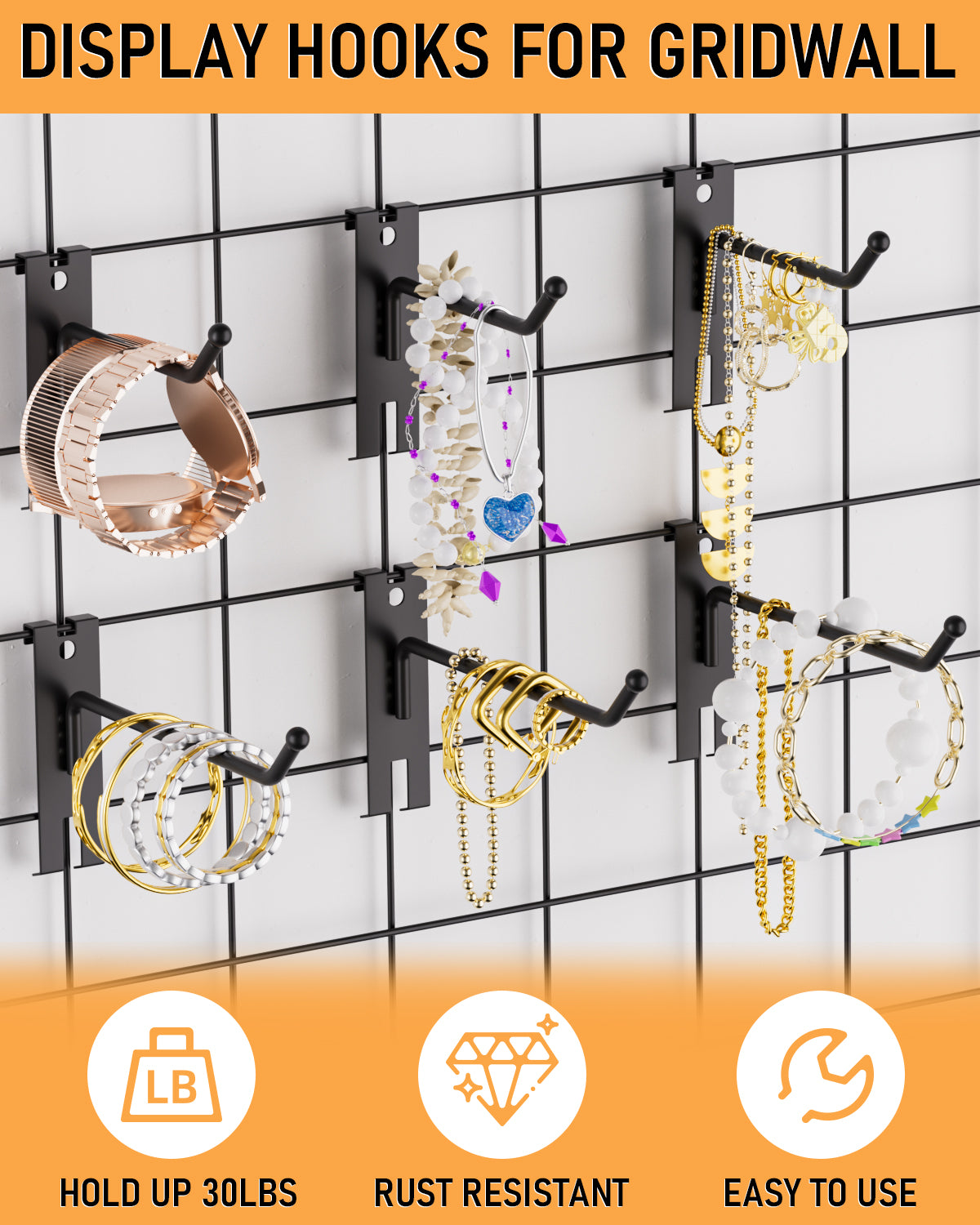 INCLY 2/4/6 Inch Gridwall Hooks, 60 Pack Heavy Duty Black Display Hooks for Grid Wall Panels, Grid Wall Accessory for Storage Display Clothes in Retail Shop Garage