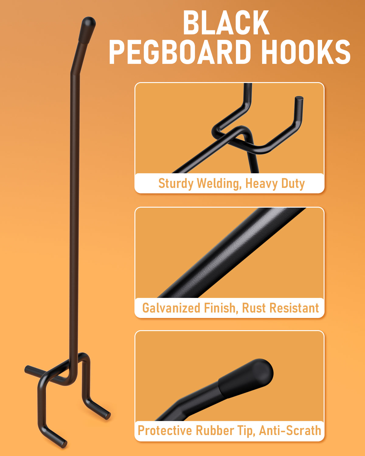 INCLY 120 Pack Black Pegboard Hooks, 4/6/8 Inch Peg Board Shelving Hooks Accessories, Peg Board Tool Hangers Fit for 1/8“ and 1/4" Pegboard Hanging Tools for Garage, Craft Room, Kitchen, Store