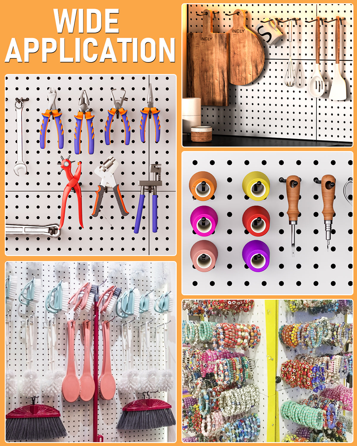 INCLY 120 Pack Black Pegboard Hooks, 4/6/8 Inch Peg Board Shelving Hooks Accessories, Peg Board Tool Hangers Fit for 1/8“ and 1/4" Pegboard Hanging Tools for Garage, Craft Room, Kitchen, Store
