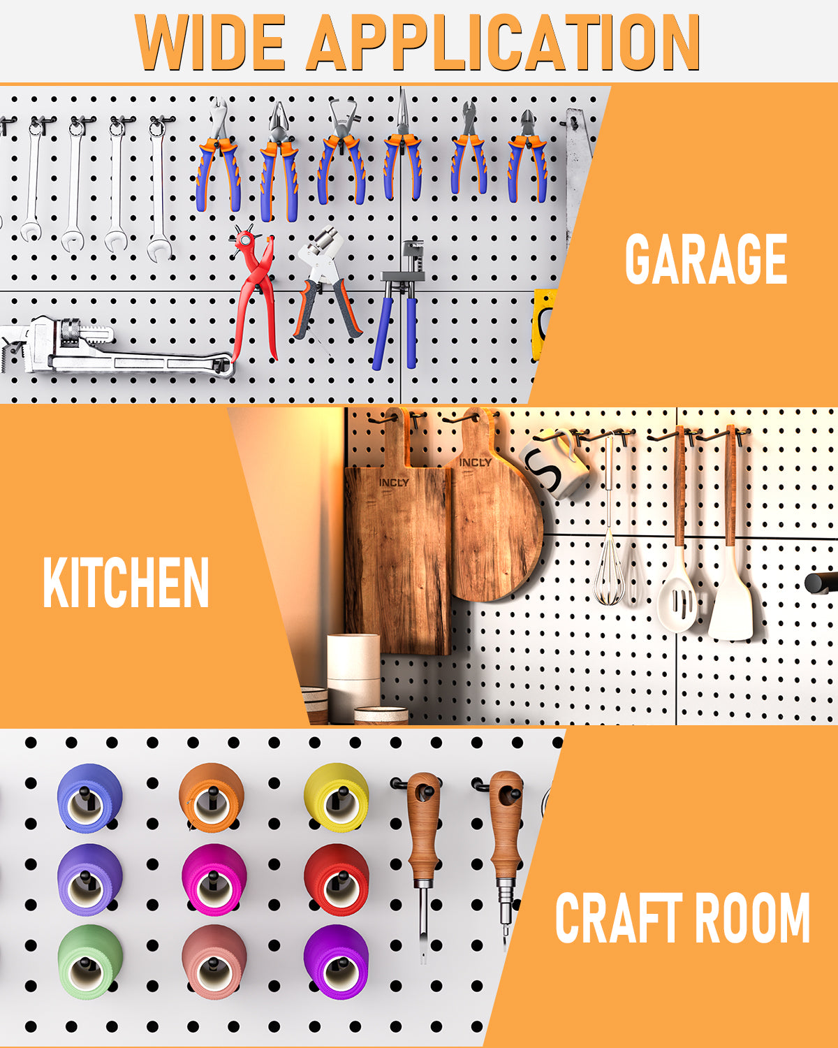 INCLY 60 Pack 4 Inch Black Pegboard Hooks, 1/4" Heavy Duty Peg Board Shelving Hooks Accessories, Peg Board Tool Hangers Only Fit 1/4" Pegboard Hanging Tools Garage, Craft Organizing, Kitchen, Store