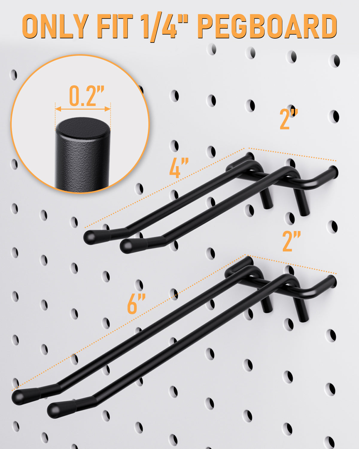 INCLY 4/6 Inch Black Pegboard Hooks, 36 Pack Heavy Duty Double Arm Peg Board Straight Hooks, Peg Board Tool Hangers Fit for 1/4" Pegboard Garage Hanging Tools, Craft Organizing, Kitchen, Store