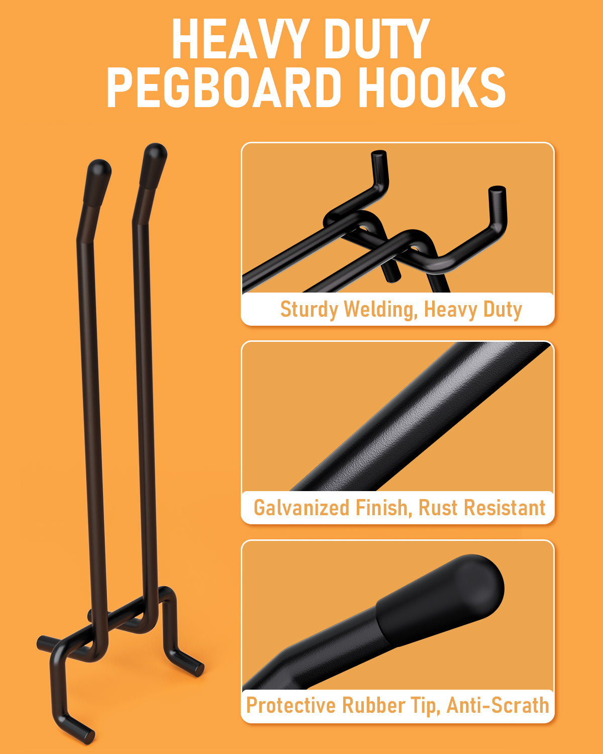 INCLY 4/6 Inch Black Pegboard Hooks, 36 Pack Heavy Duty Double Arm Peg Board Straight Hooks, Peg Board Tool Hangers Fit for 1/4" Pegboard Garage Hanging Tools, Craft Organizing, Kitchen, Store