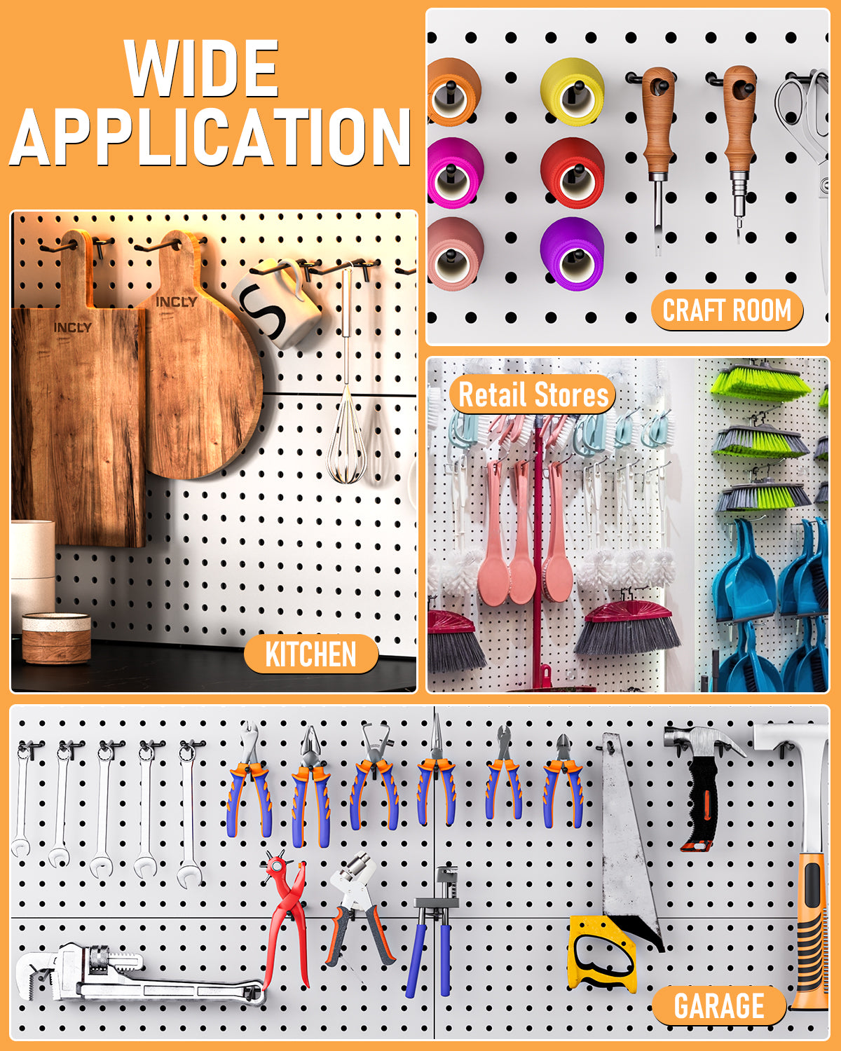 INCLY 4/6 Inch Black Pegboard Hooks, 36 Pack Heavy Duty Double Arm Peg Board Straight Hooks, Peg Board Tool Hangers Fit for 1/4" Pegboard Garage Hanging Tools, Craft Organizing, Kitchen, Store