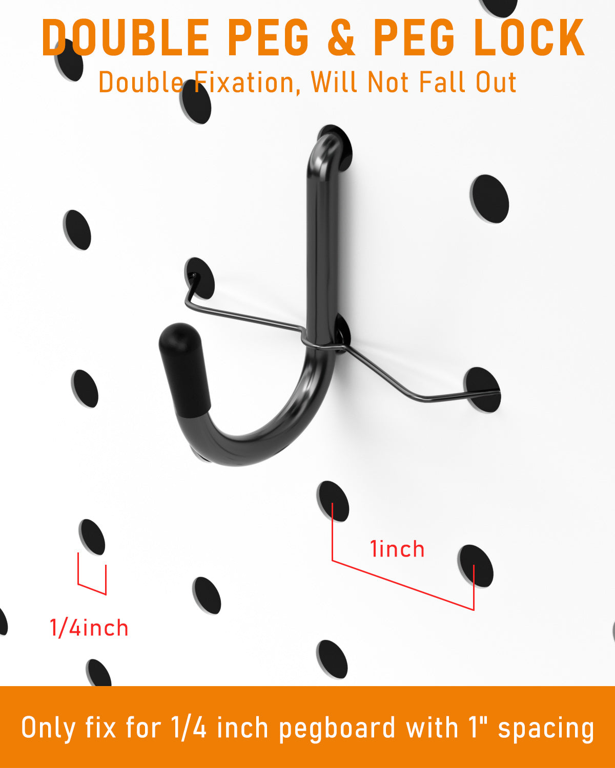 INCLY 176PCS Extra Thick Black Pegboard Hooks Set, 1/4" Heavy Duty Metal Peg Board Hook Assortment with Peg Lock Pegboard Accessories for Garage Wall Organizer Hanging Tools