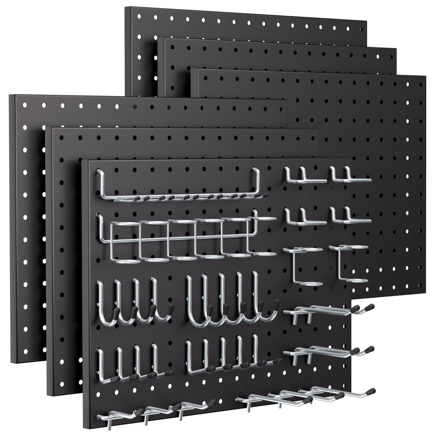 INCLY 90PCS Pegboard Wall Organizer, 6 Pack Metal Peg Board Panels with 1/4" Pegboard Hooks Accessories Kit, Black Peg Board for Walls Home, Garage Tool Storage, Workbench Organization