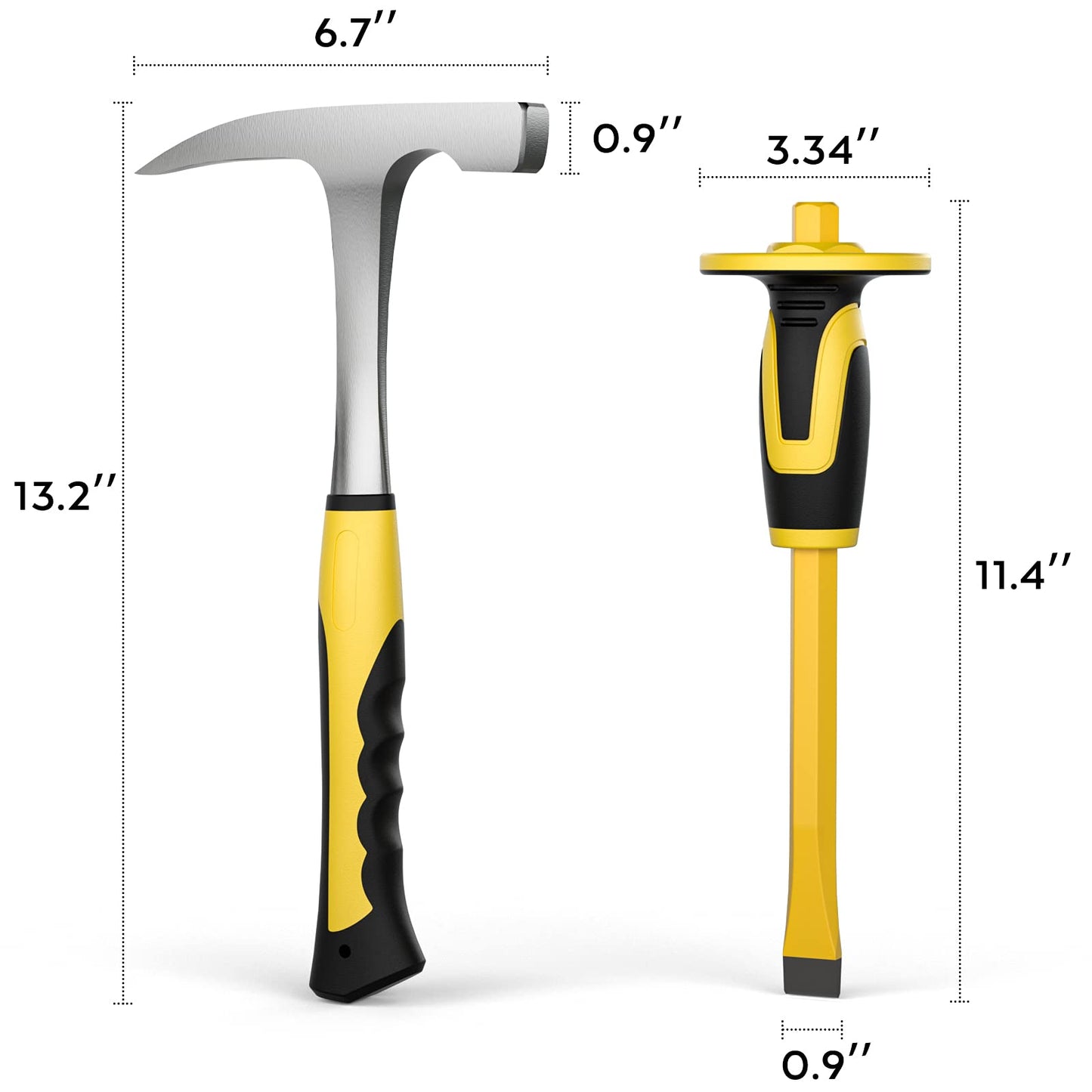 INCLY 5 PCS Geology Rock Pick Equipment Kit, 32 oz. Rock Hammer with 12" Mason Concrete Chisel, Safety Glasses, Whistle, jewelers loupe, Tool Set for Hounding,Gold Mining & Prospecting, Stone Breaking