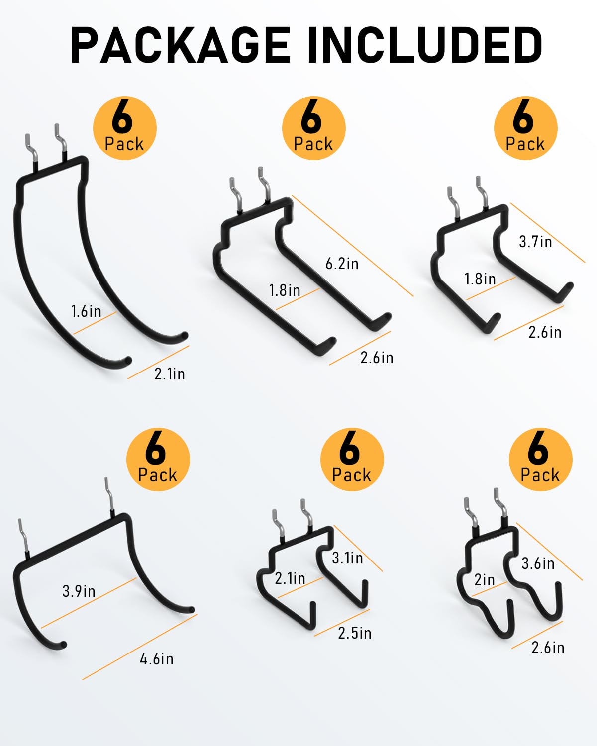 INCLY 36 Pack Heavy Duty 1/4 Inch Pegboard Hooks, Large Black Pegboard Drill Holder Tool Utility Hook, Double Peg Board Hooks Accessories for Hanging Power Tools, Drill, Workbench, Garage