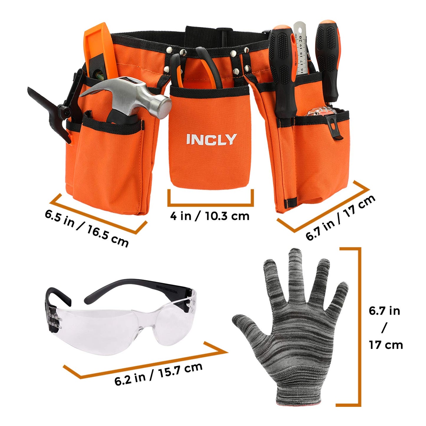 INCLY 95 PCS Real Tool Set, Small Real Hand Tools Kit, Construction Learning Tools Hammer Screwdriver for Home DIY Building and Woodworking,Come with Tool Belt & Bag