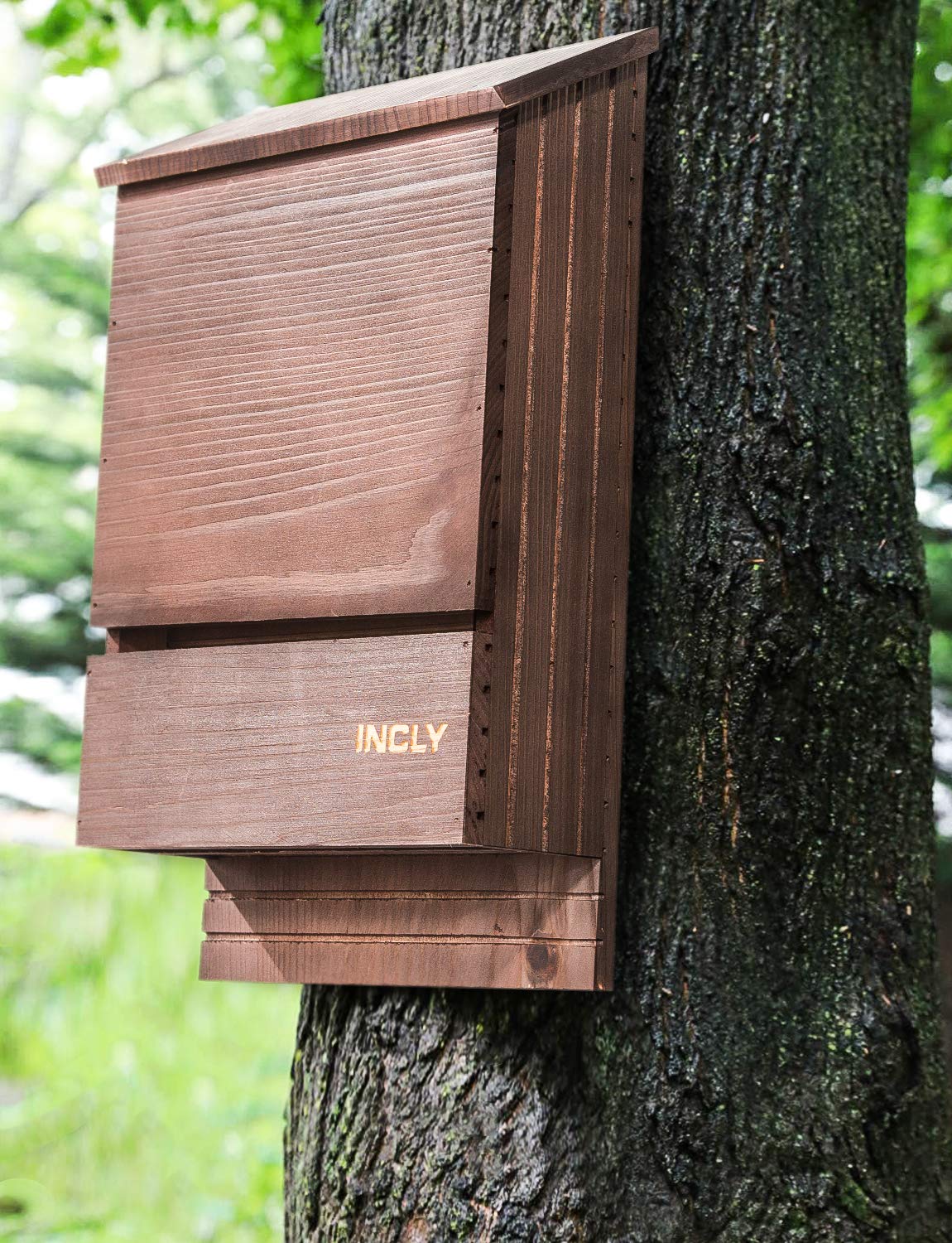 INCLY Bat House for Outdoors 15"x9.2"x3.2" Shelter Box kit Double Chamber Dark Natural Cedar Wood, Pre-Finished Easy to Install