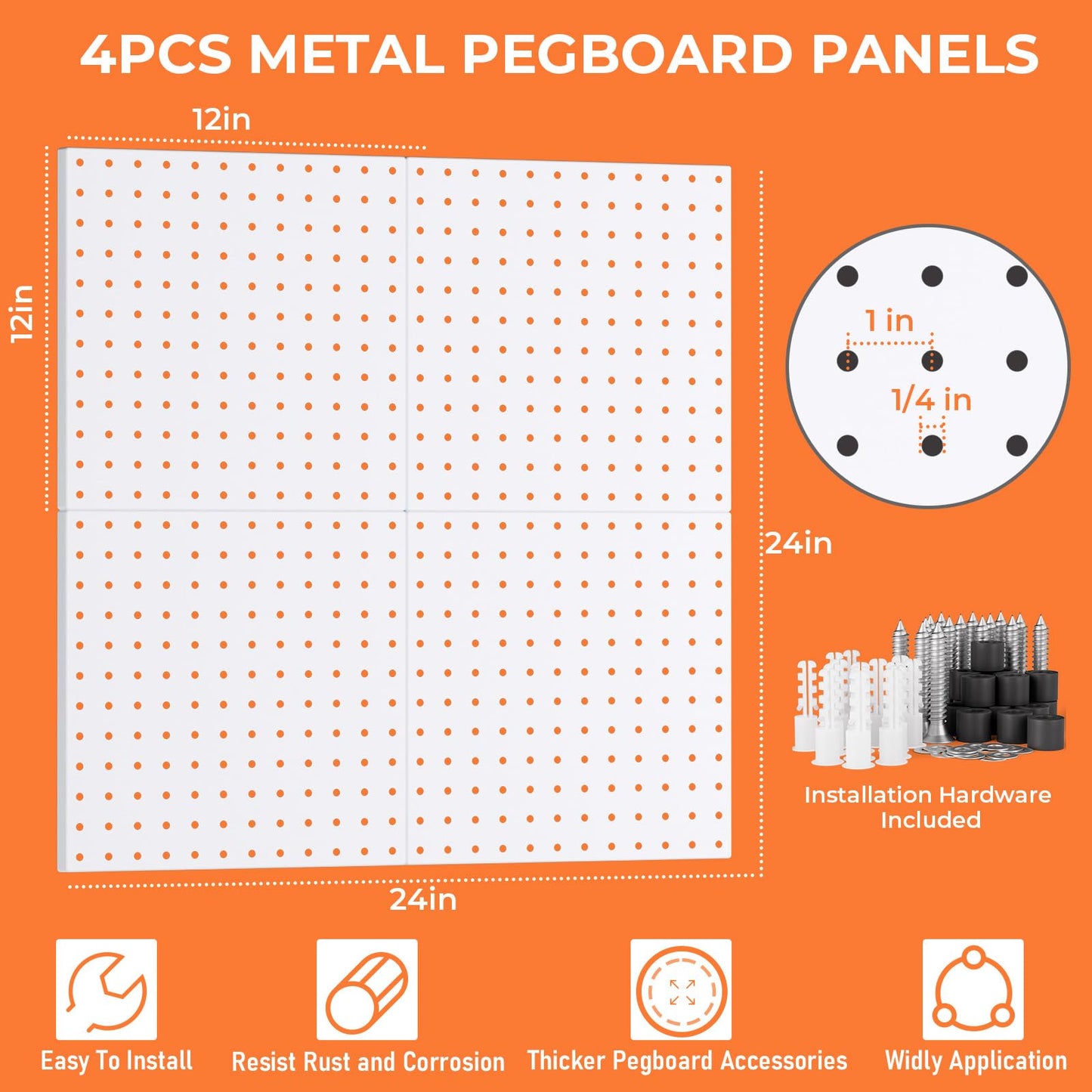 INCLY 70PCS Metal Peg Board Kit with 1/4" Pegboard Accessories, 4 Pack White Pegboard Panels, Bins, Cups and Peg Board Hooks, Paper Towel Holder, Pegboard Wall Organizer for Craft Room, Office, Sewing