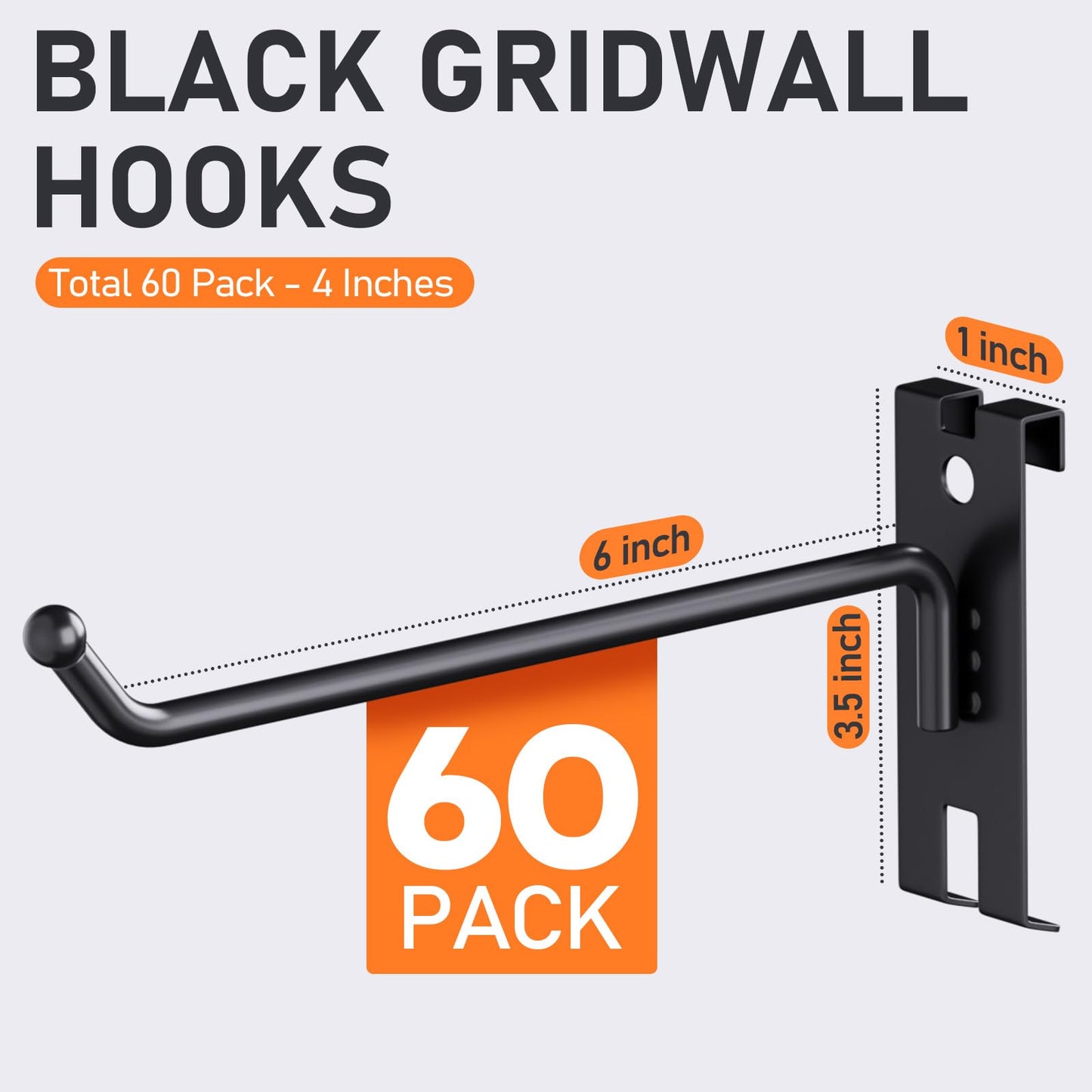 INCLY 6 Inch Gridwall Hooks, 60 Pack Heavy Duty Black Display Hooks for Grid Wall Panels, Gridwall Accessory for Storage Display Clothes in Retail Shop Garage