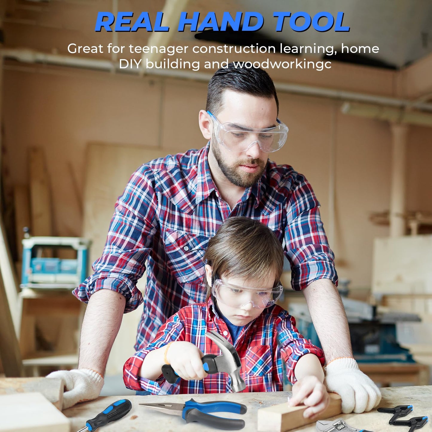 INCLY 24 PCS Real Tool Set with Tool Bag, Small Real Hand Tools Kit, Construction Learning Tools Hammer Screwdriver for Home DIY Building and Woodworking