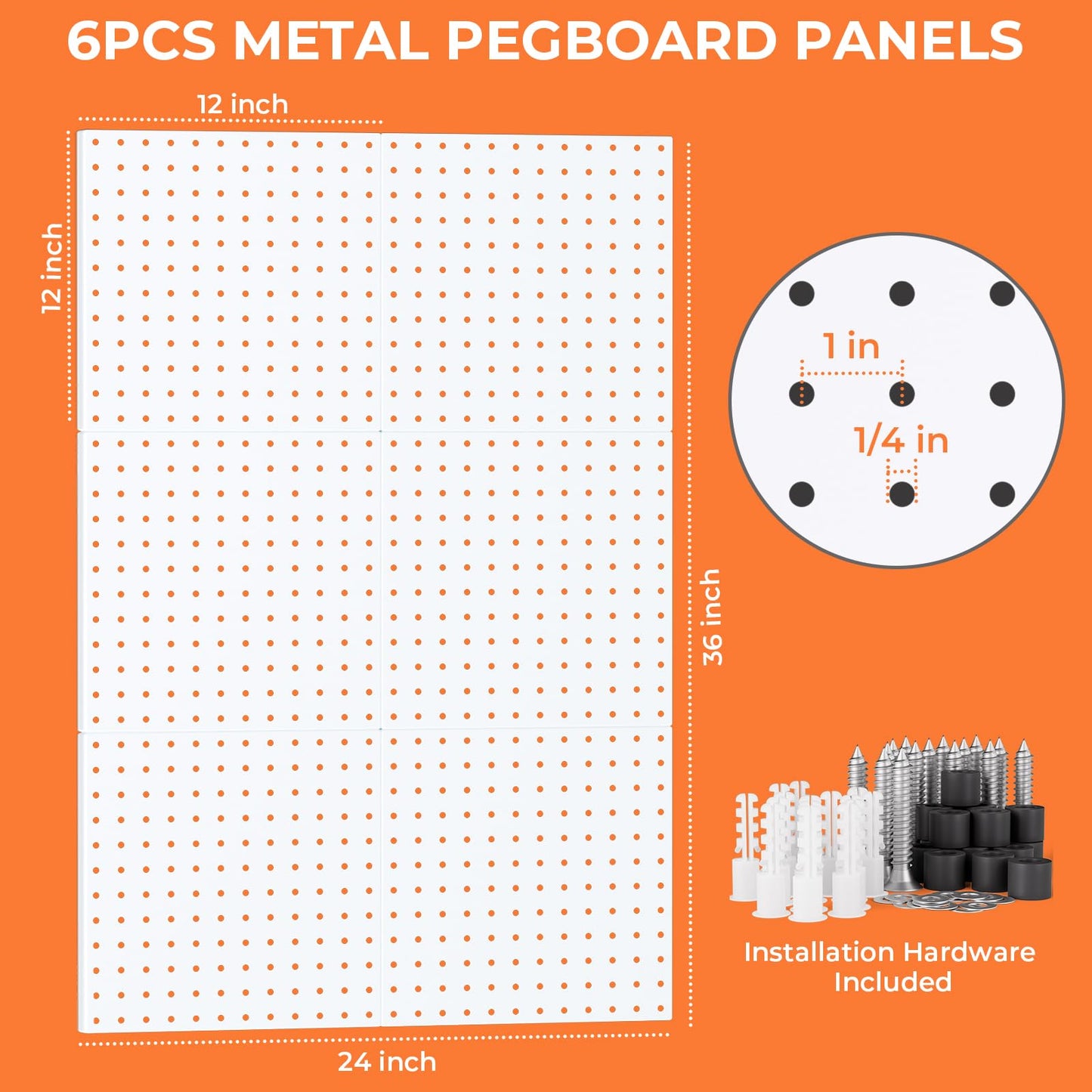 INCLY 90PCS Metal Peg Board Kit with 1/4" Pegboard Accessories, 6 Pack White Peg Board Panels, Bins, Cups and Peg Board Hooks, Paper Towel Holder,Pegboard Wall Organizer for Craft Room, Office, Sewing