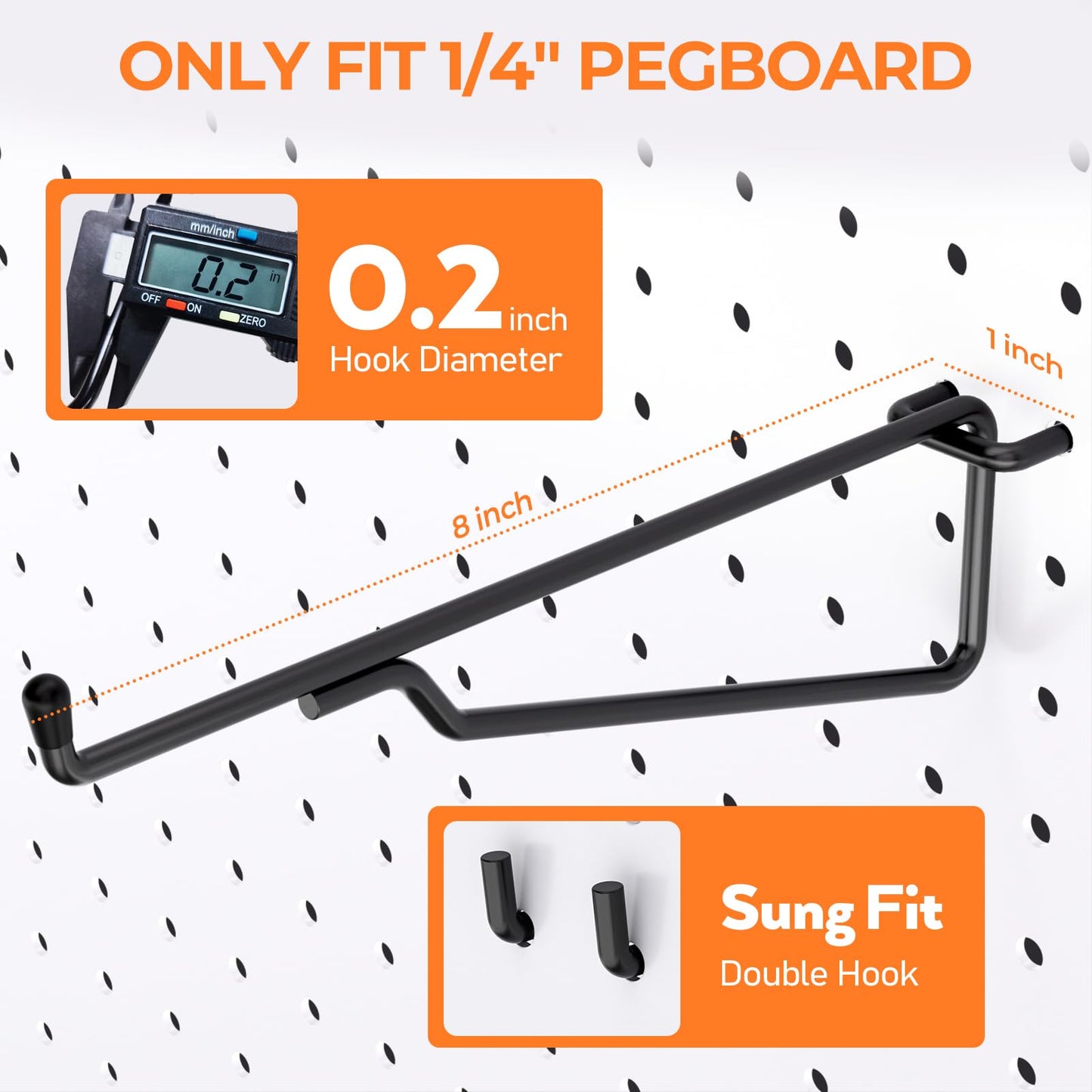 INCLY 8" Pegboard Shelf Hooks, 8 Pack Black Pegboard Shelf Brackets Hooks, 1/4 Inch Peg Board Organizer Accessories Display and Storage Rack for Garage Workbench Craft Room Office