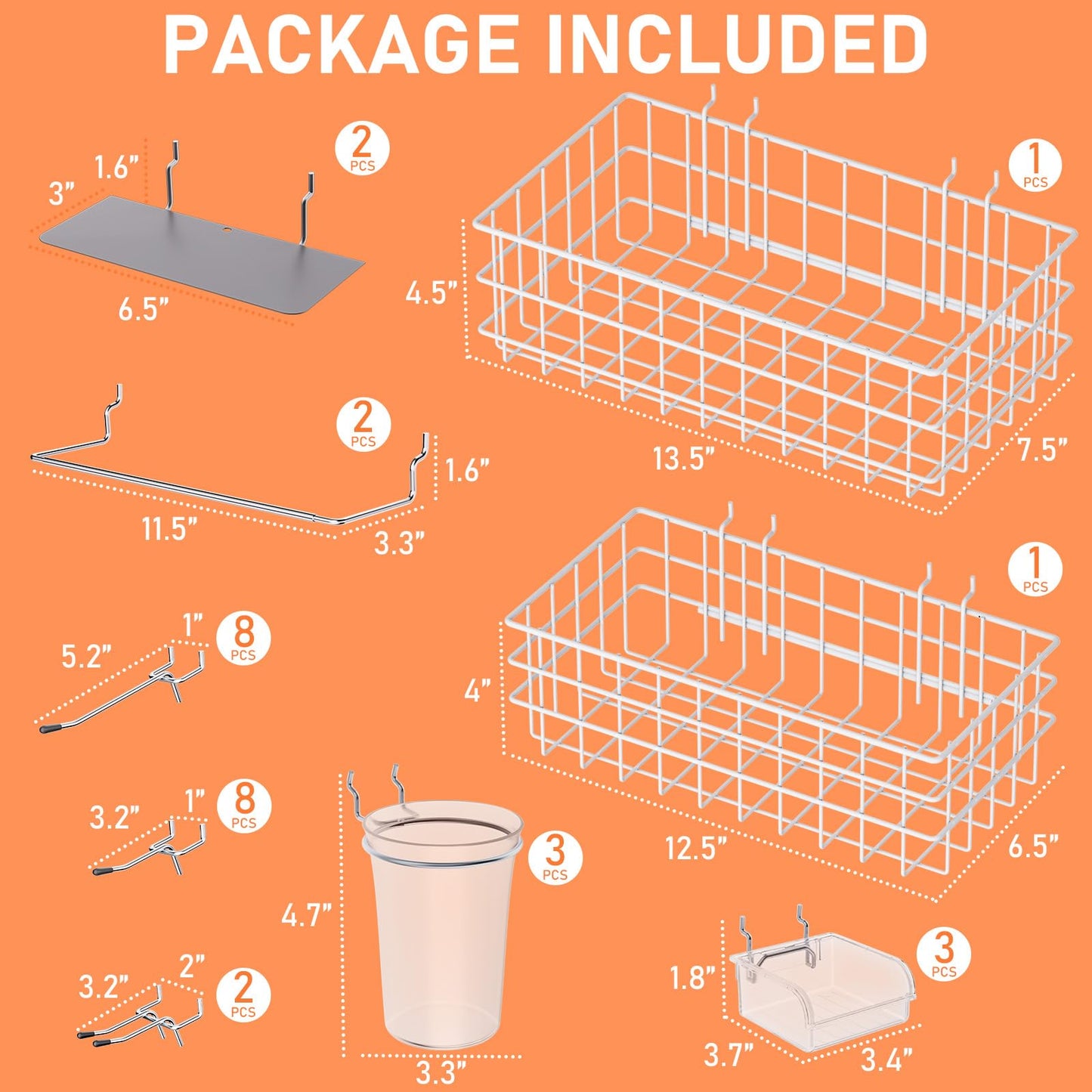 INCLY 30PCS Peg Board Organizer Accessories Kit, Pegboard Hooks Assortment with Bins, Cups, Wire Baskets and Paper Towel Holder for 1/8“ and 1/4” Pegboard Garage Workbench Craft Room Organizing Tools