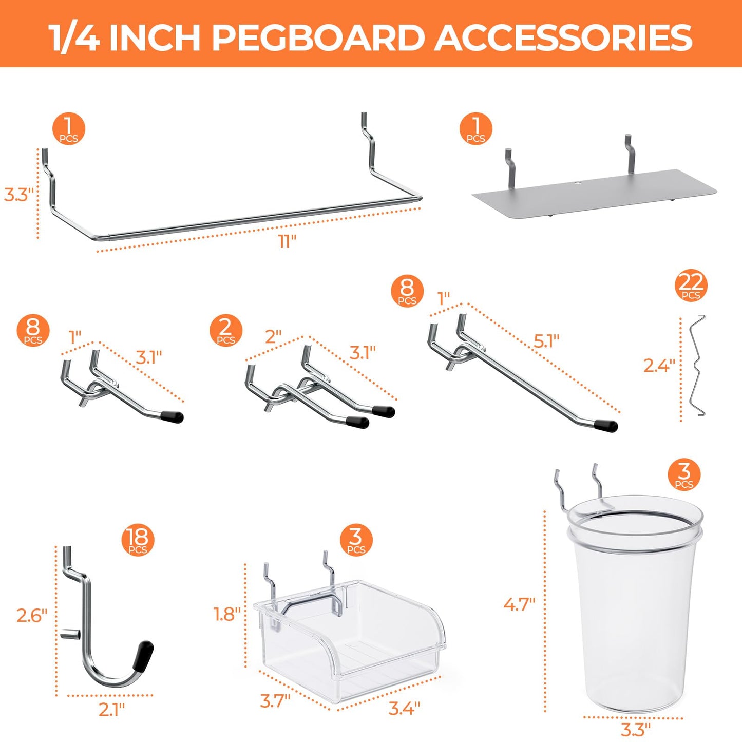 INCLY 70PCS Metal Peg Board Kit with 1/4" Pegboard Accessories, 4 Pack White Pegboard Panels, Bins, Cups and Peg Board Hooks, Paper Towel Holder, Pegboard Wall Organizer for Craft Room, Office, Sewing