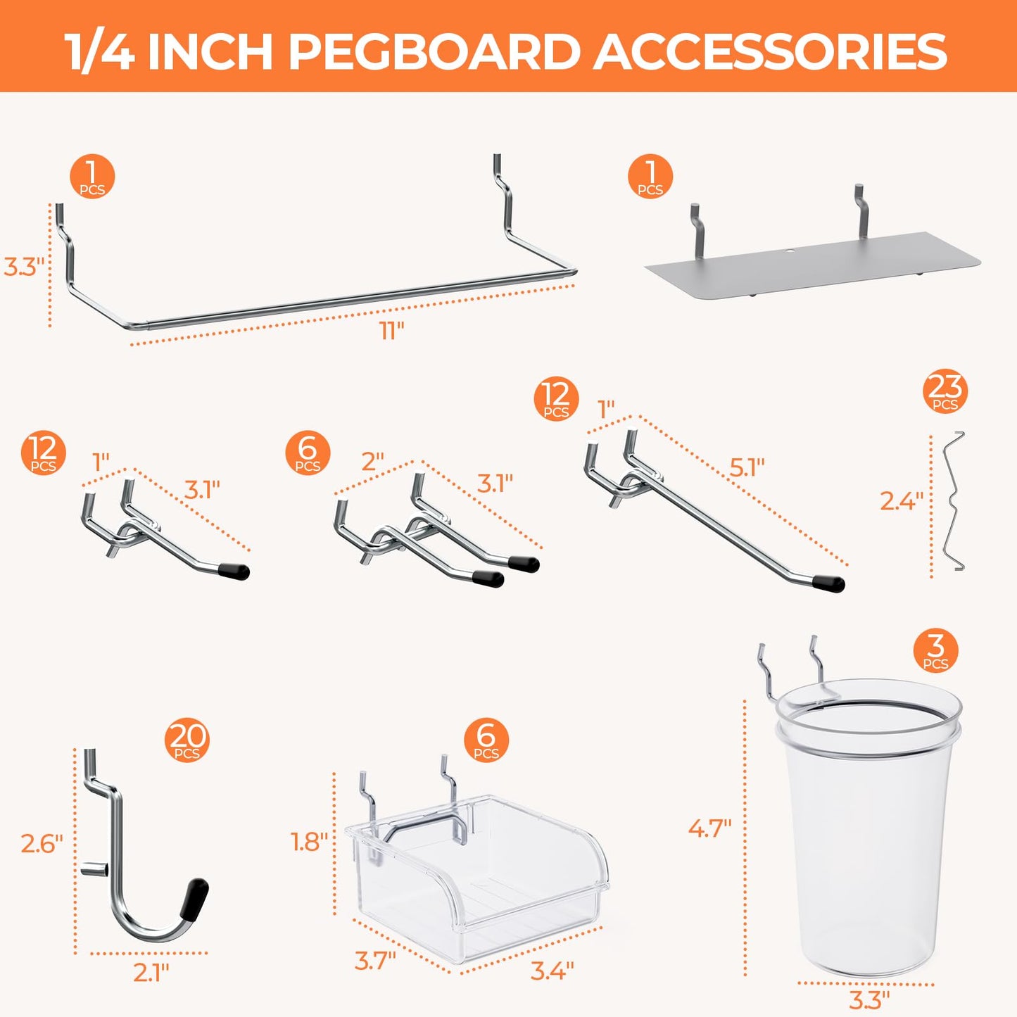 INCLY 90PCS Metal Peg Board Kit with 1/4" Pegboard Accessories, 6 Pack White Peg Board Panels, Bins, Cups and Peg Board Hooks, Paper Towel Holder,Pegboard Wall Organizer for Craft Room, Office, Sewing