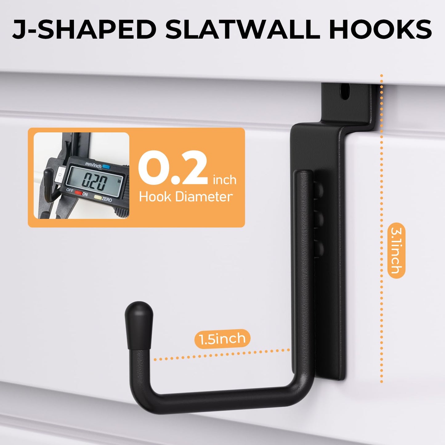 INCLY 25 Pack J-Shaped Slatwall Hooks, Heavy Duty Slat Wall Hanging Hook and Hanger, Slatwall Panel Accessories Display Hooks for Garage, Kitchen, Retail Store
