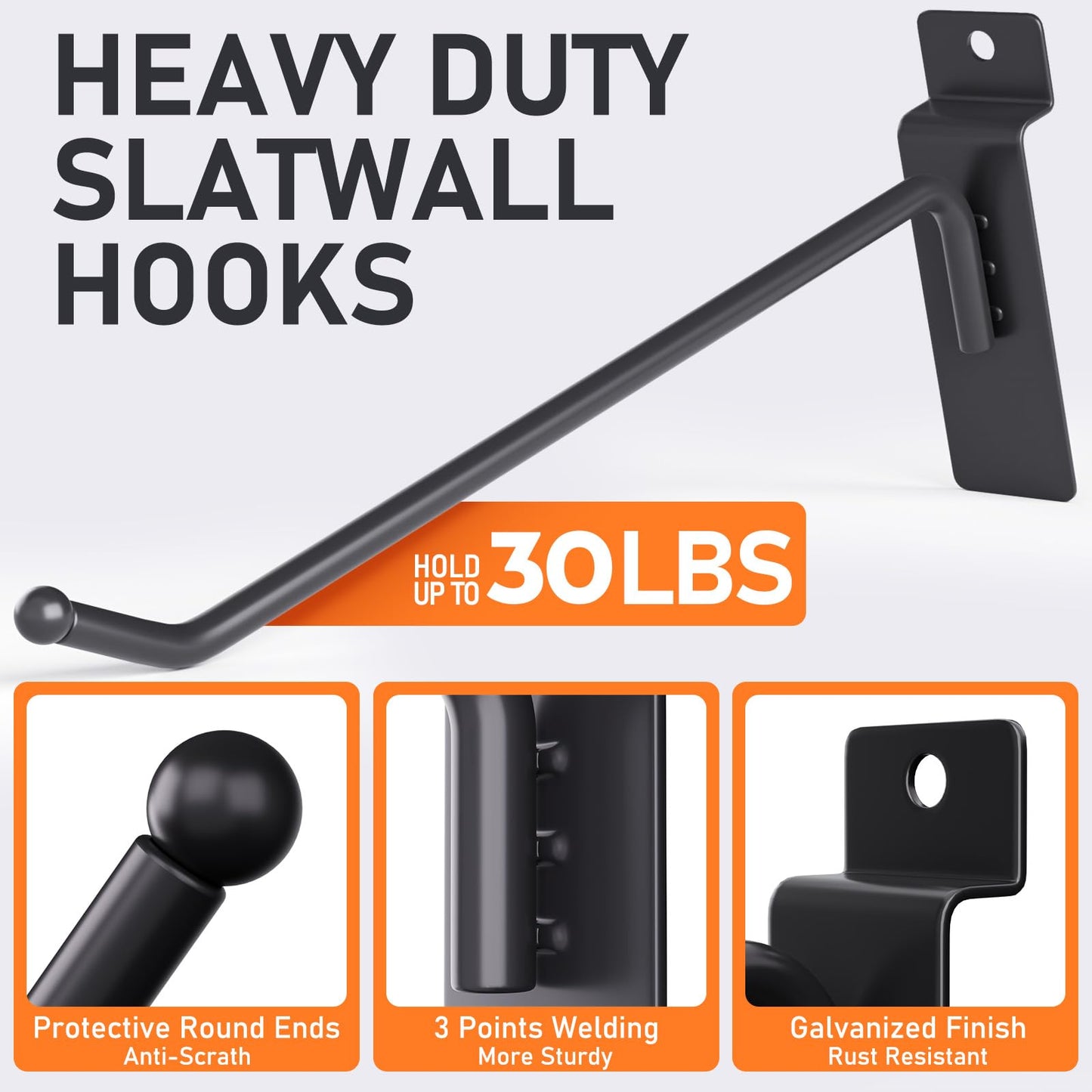 INCLY 60 Pack Slatwall Hooks, 4/6/8 Inch Heavy Duty Black Slat Wall Hanging Hook and Hanger, Slatwall Panel Accessories Assortment Display Hooks for Garages, Sheds, Basements, Retail Stores